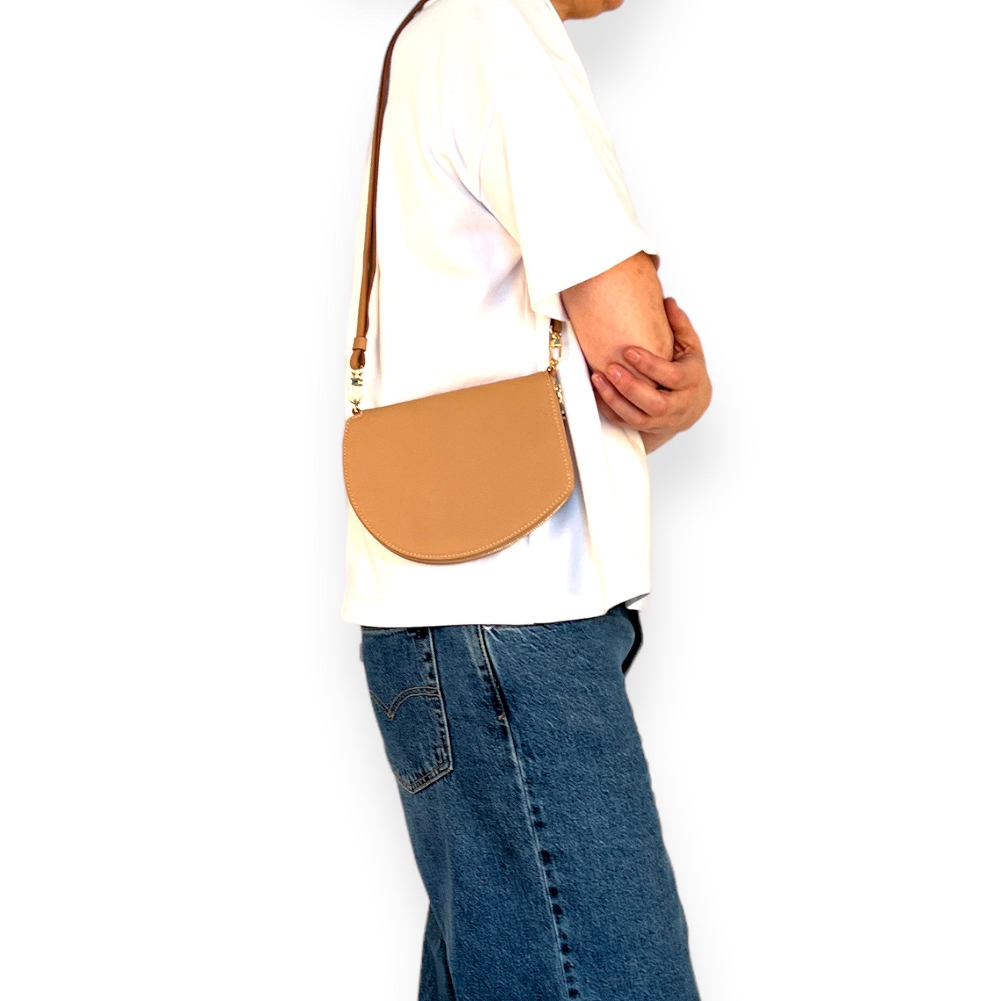 Pochette organisée bandoulière - Pocket medium - Miel finitions dorées