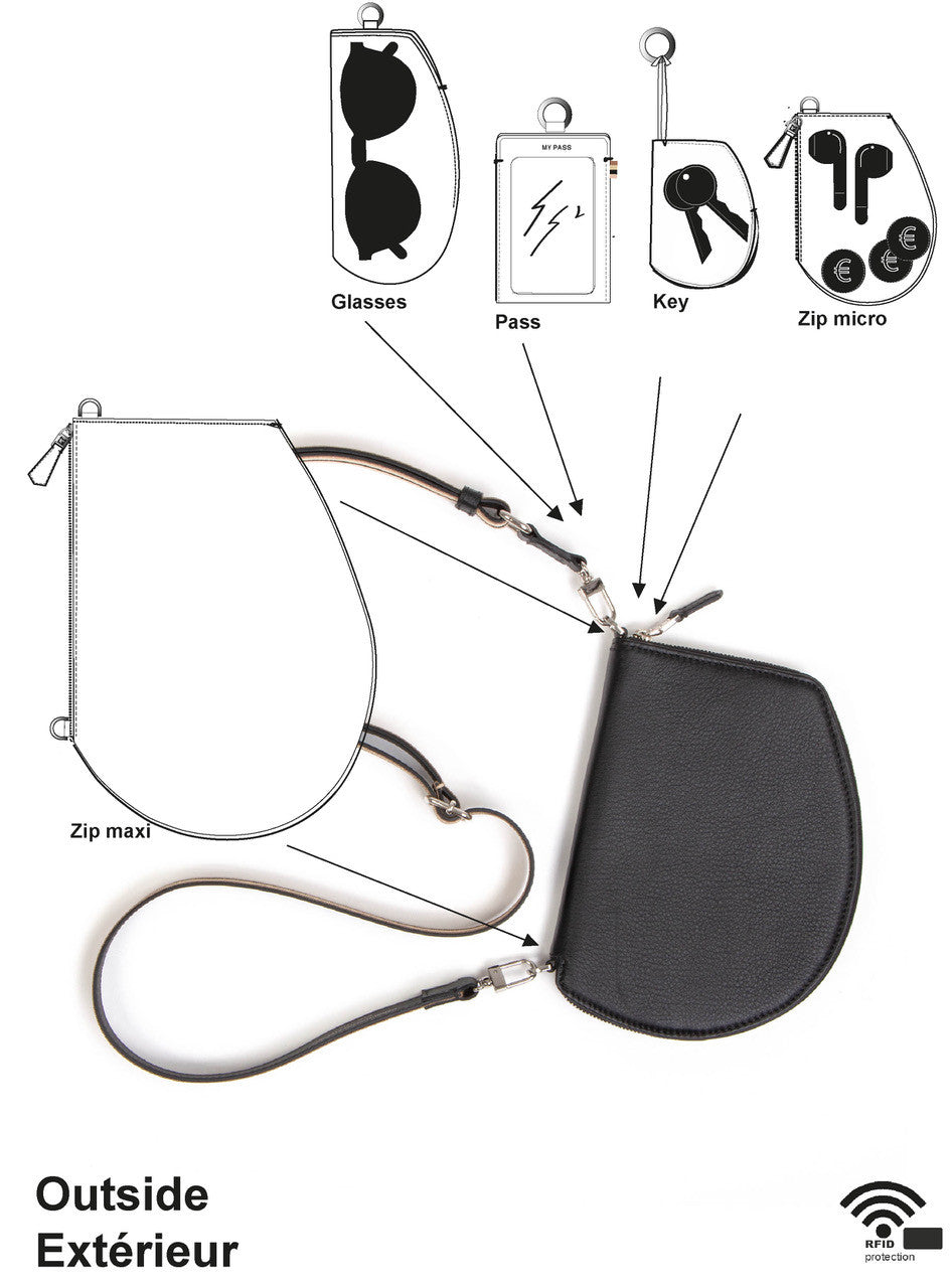 Pochette organisée bandoulière - Pocket medium - Miel finitions dorées