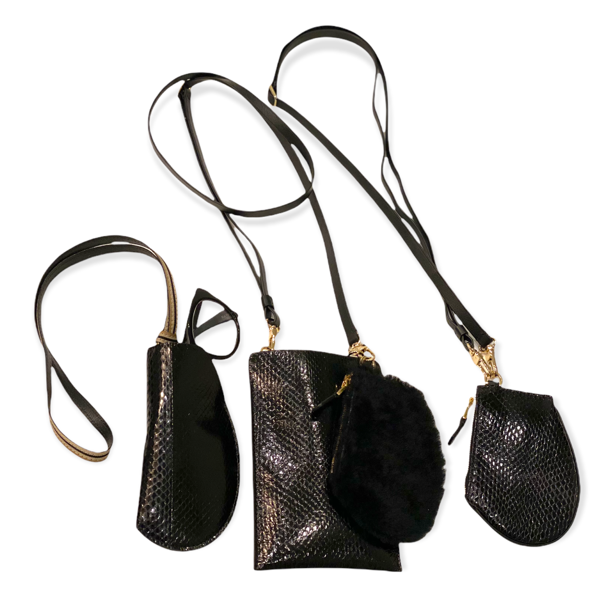 MLS-new Zip micro bag with strap loop Phone bag and glasses case-black snake leather with