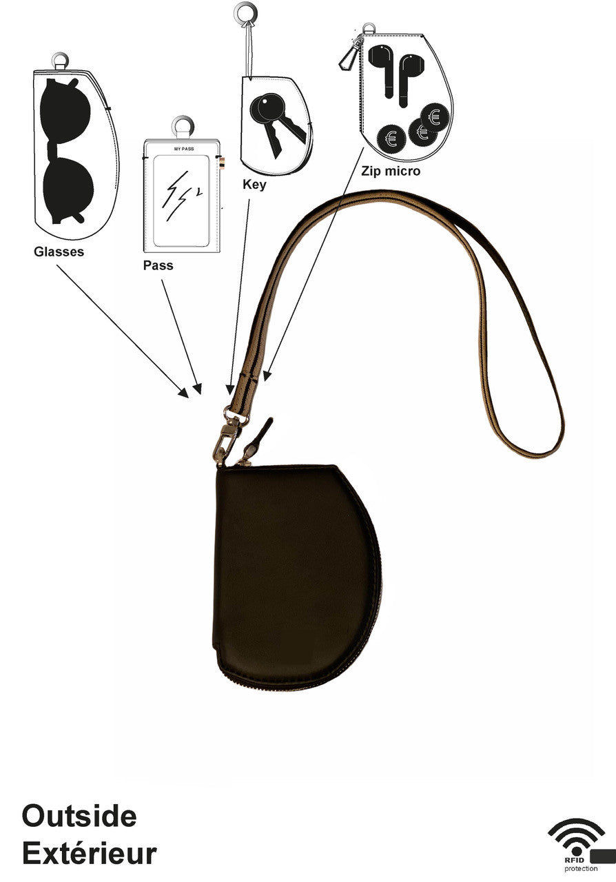 Pochette organisée - Pocket micro - Noir et finitions argentées