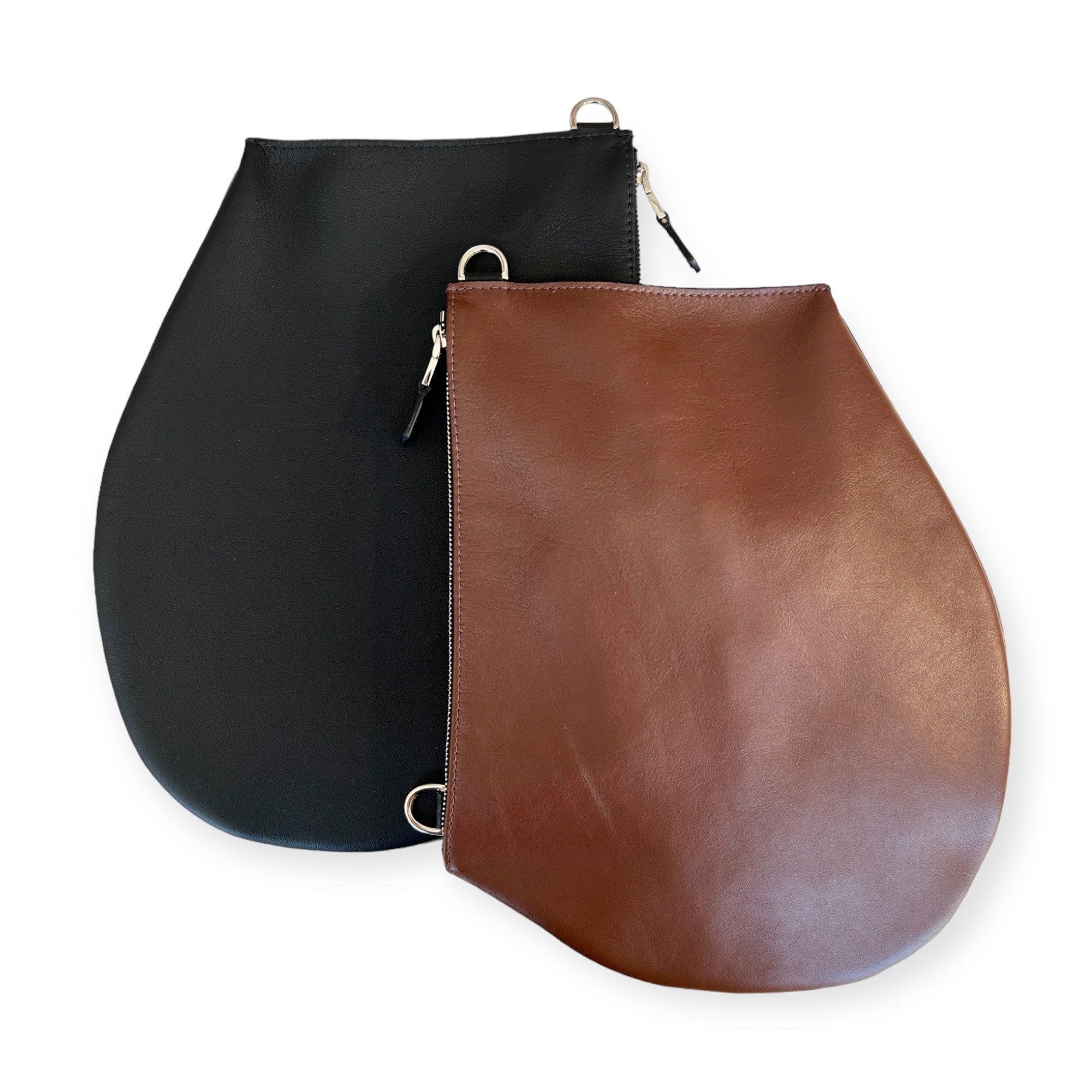 Pochette bandoulière - Zip XL - Cognac et noir