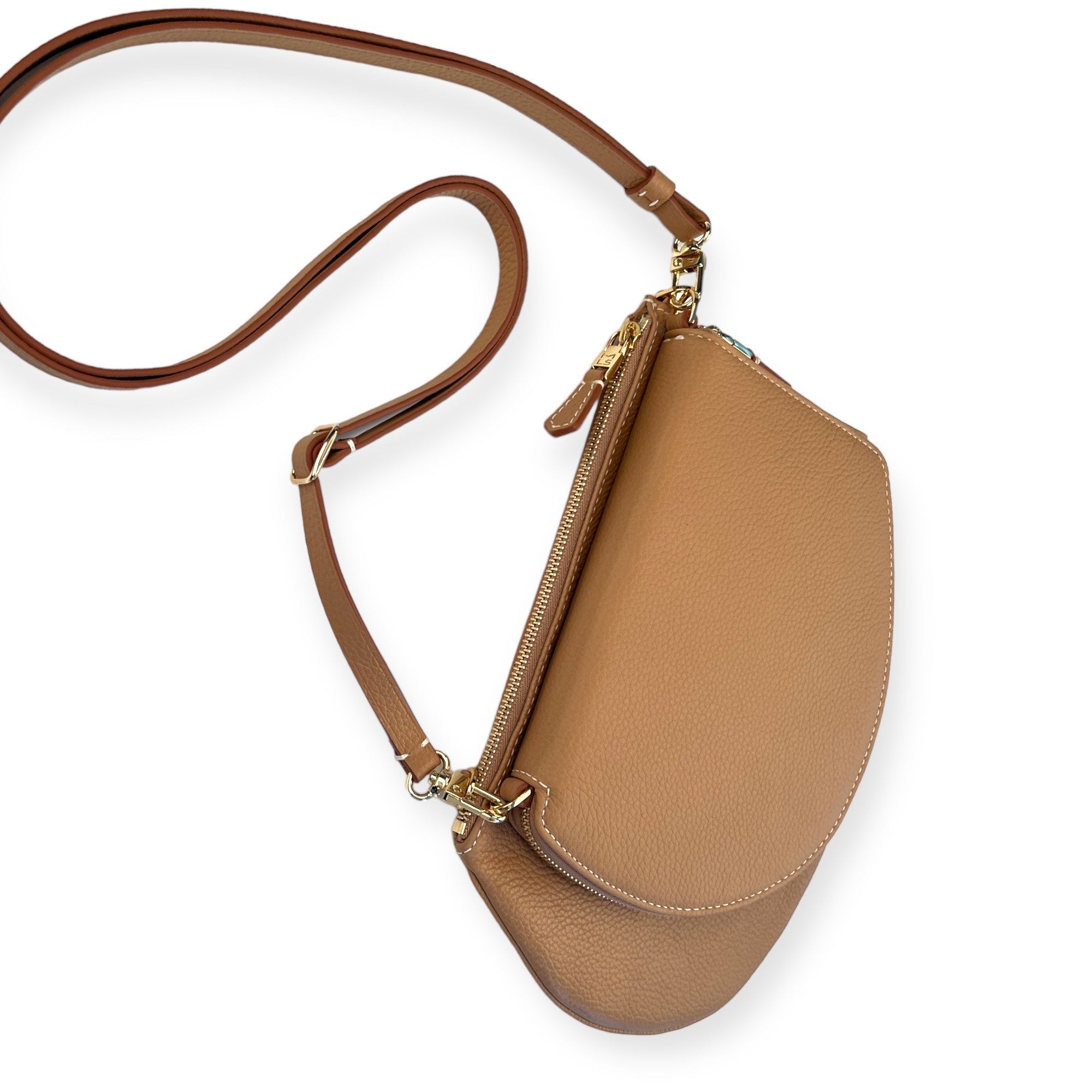 Pochette organisée bandoulière - Pocket medium - Miel finitions dorées