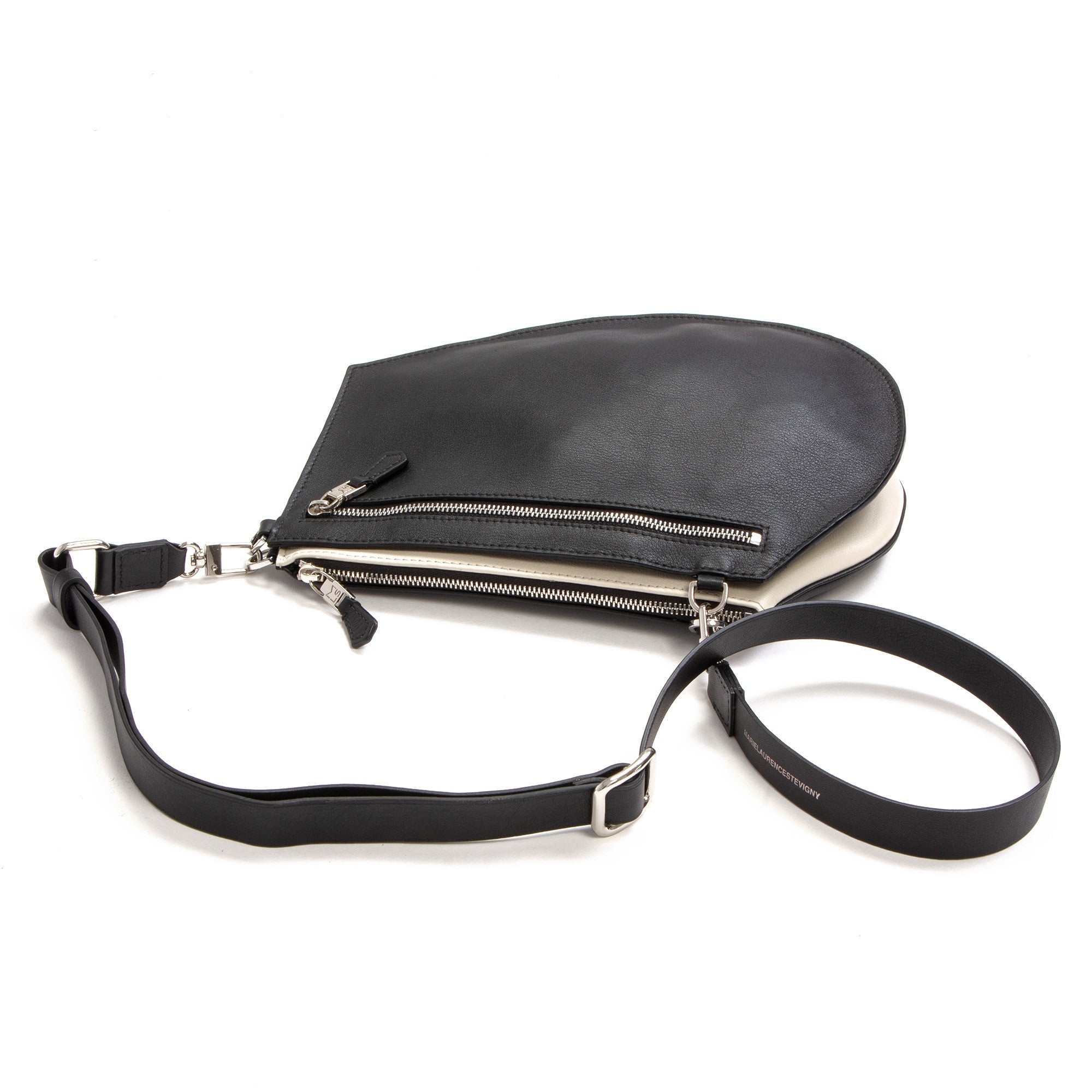 Pochette bandoulière - Zip medium cut - Noir et finitions argentées