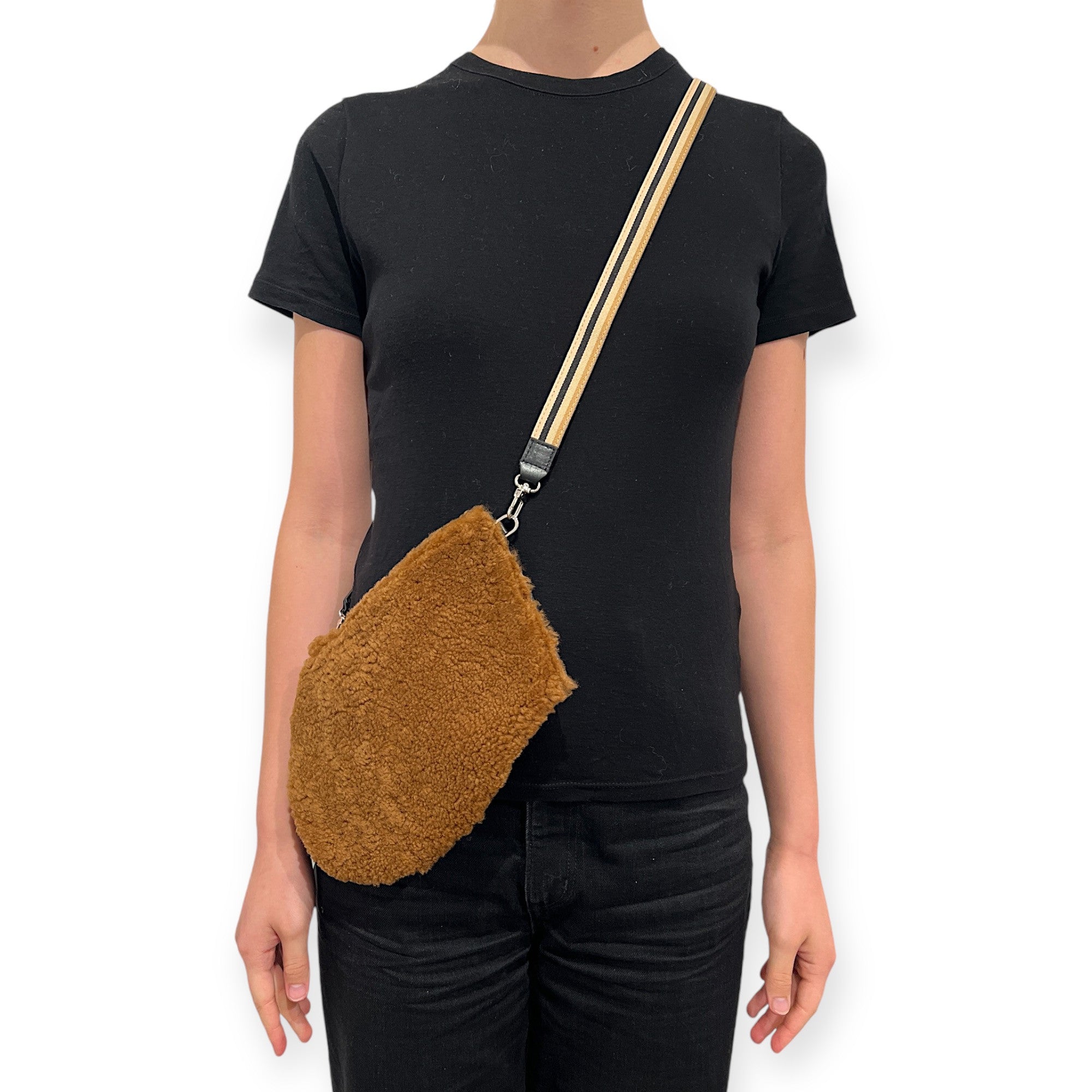 marielaurencestevigny- Zip maxi curly shearling tan cross body bag - croco leather - tan
