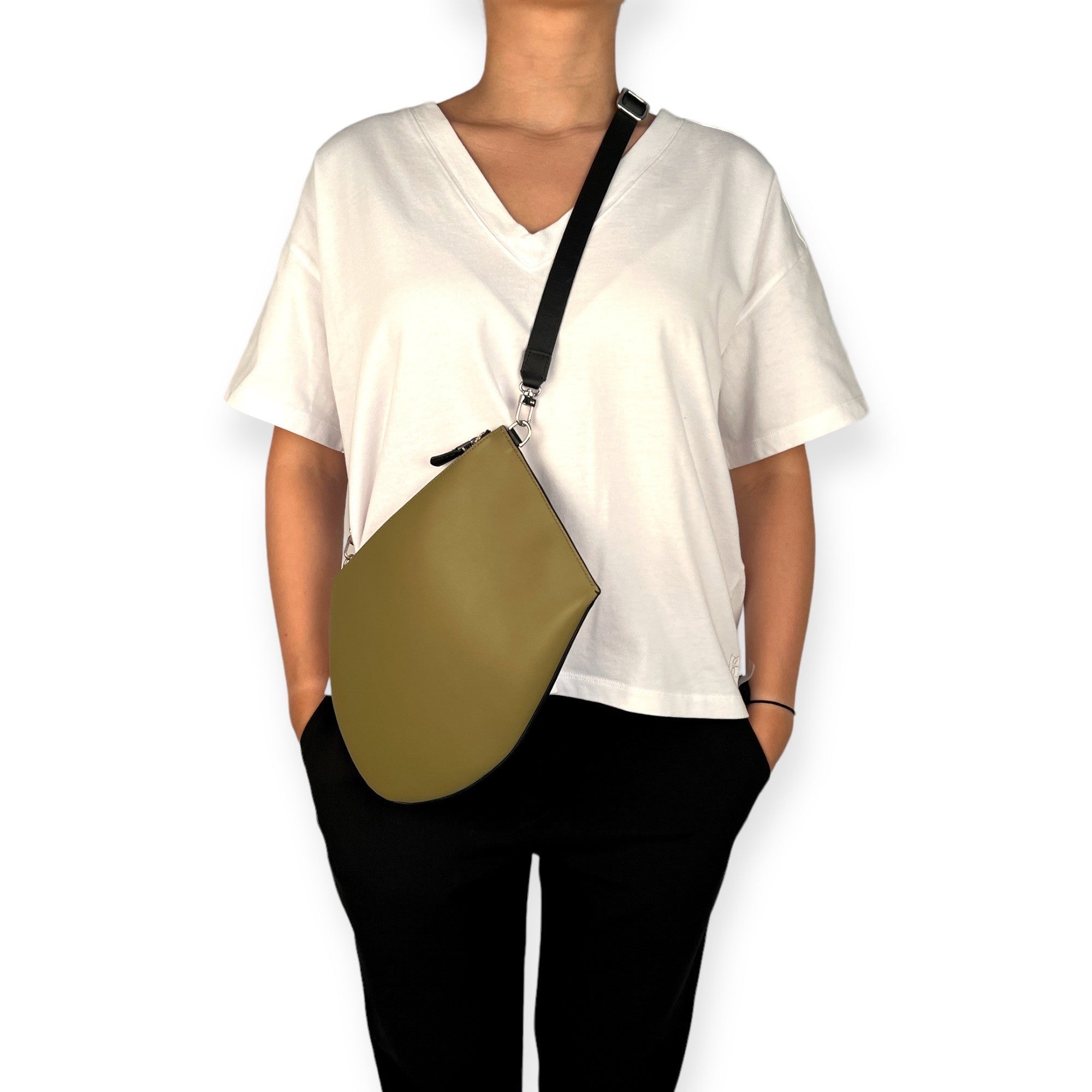 Pochette bandoulière - Zip XL - Kaki et noir