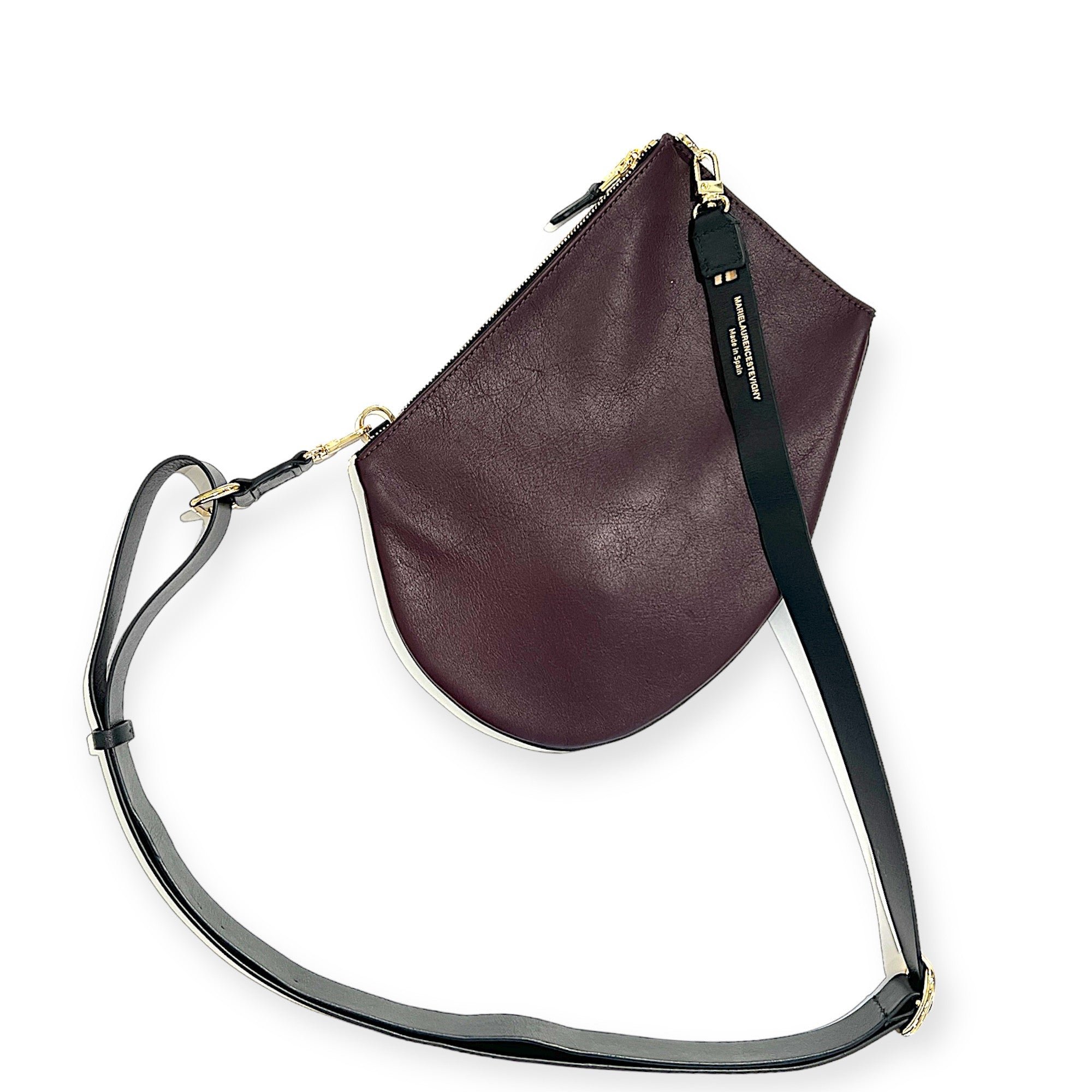 MARIELAURENCESTEVIGNY_Burgundy gold-Zip maxi with large cross strap black gold .JPG
