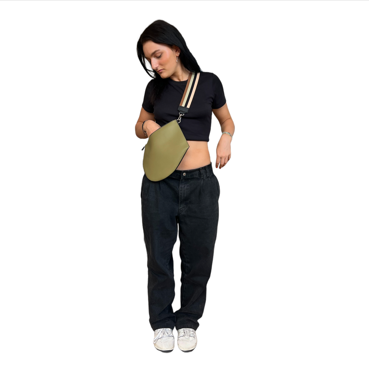 Pochette bandoulière - Zip XL - Kaki et noir