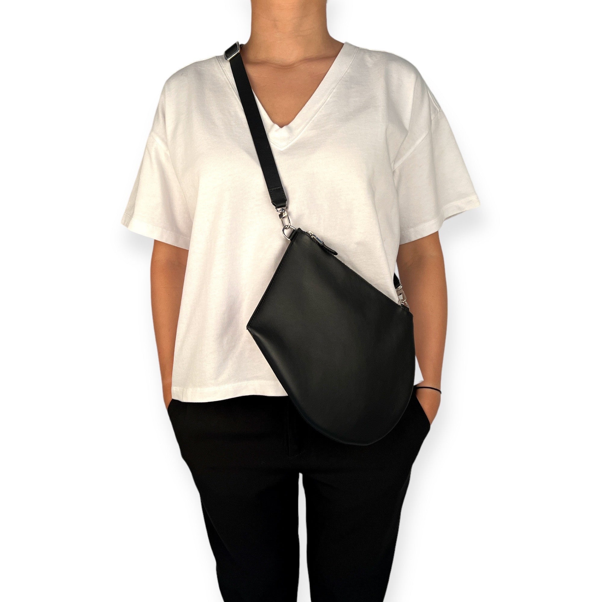 Pochette bandoulière - Zip XL - Blanc cassé et noir