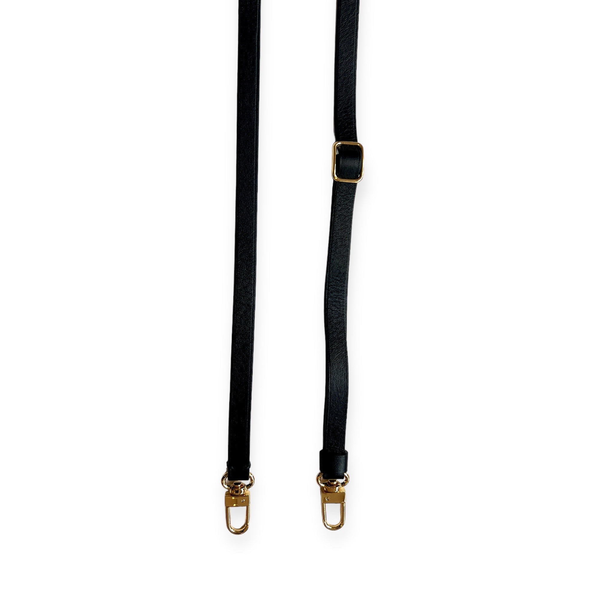 mls-marielaurencestevigny- thin cross body adjustable shoulder strapblack leather and gold