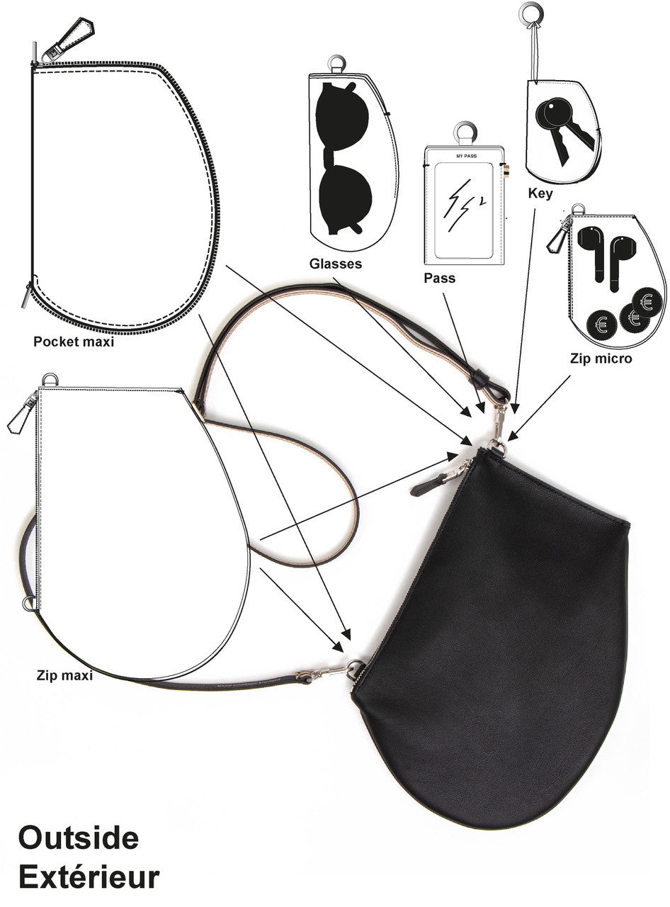 Pochette bandoulière - Zip medium - Cognac et noir