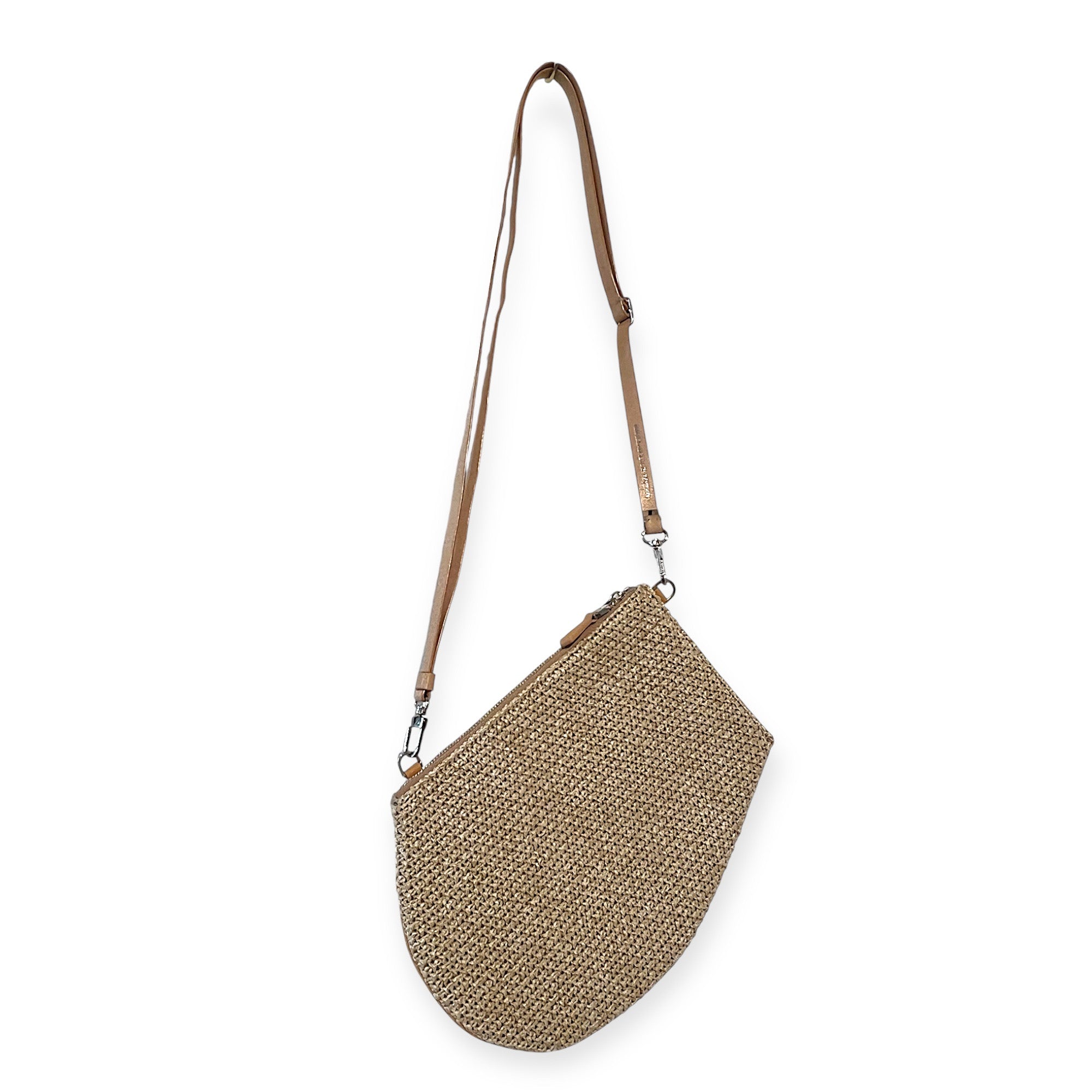 MARIELAURENCESTEVIGNY_Zip maxi cross body pouch - raffia - natural edtion- with long thin