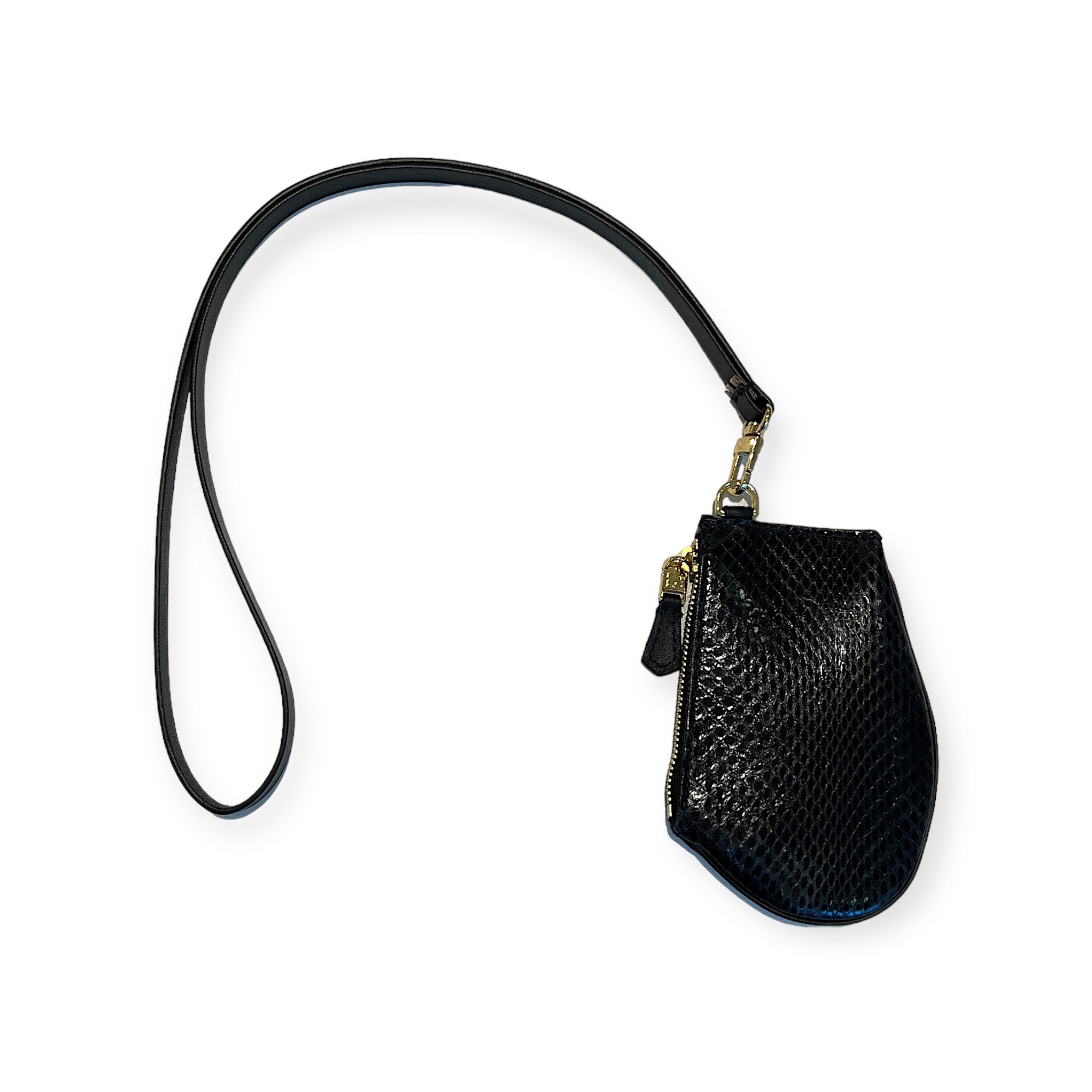 Neck-neck loop-black leather and gold hardware-with black snake gold Zip micro purse -Mari