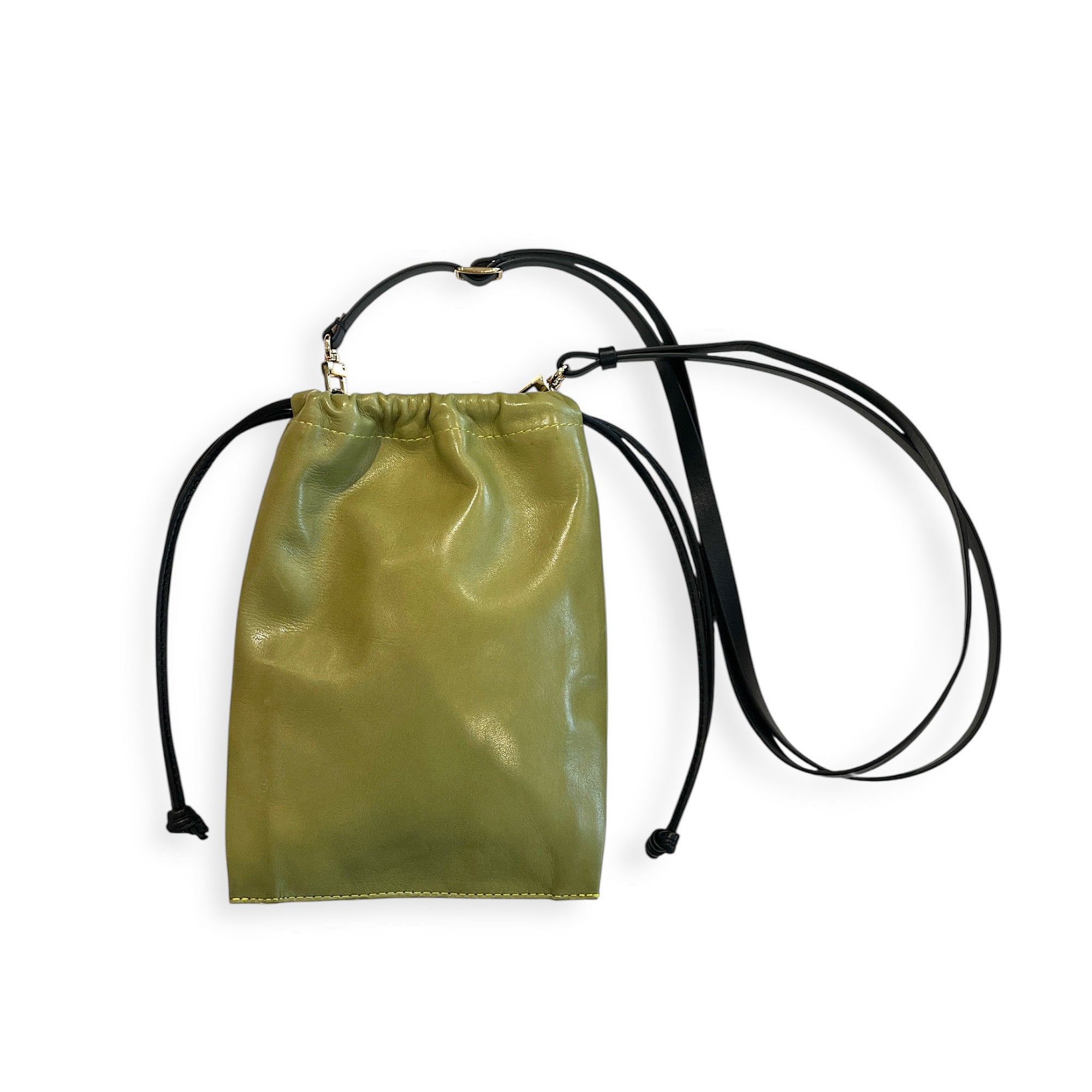 MARIELAURENCESTEVIGNY_String nano pouch for Phone bag -pale Khaki -front with thin should