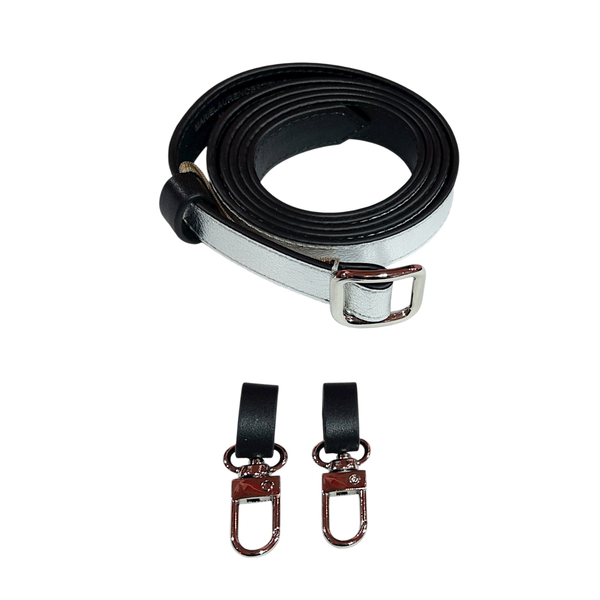 Slim single belt - silver and black metallic leather with silver finish