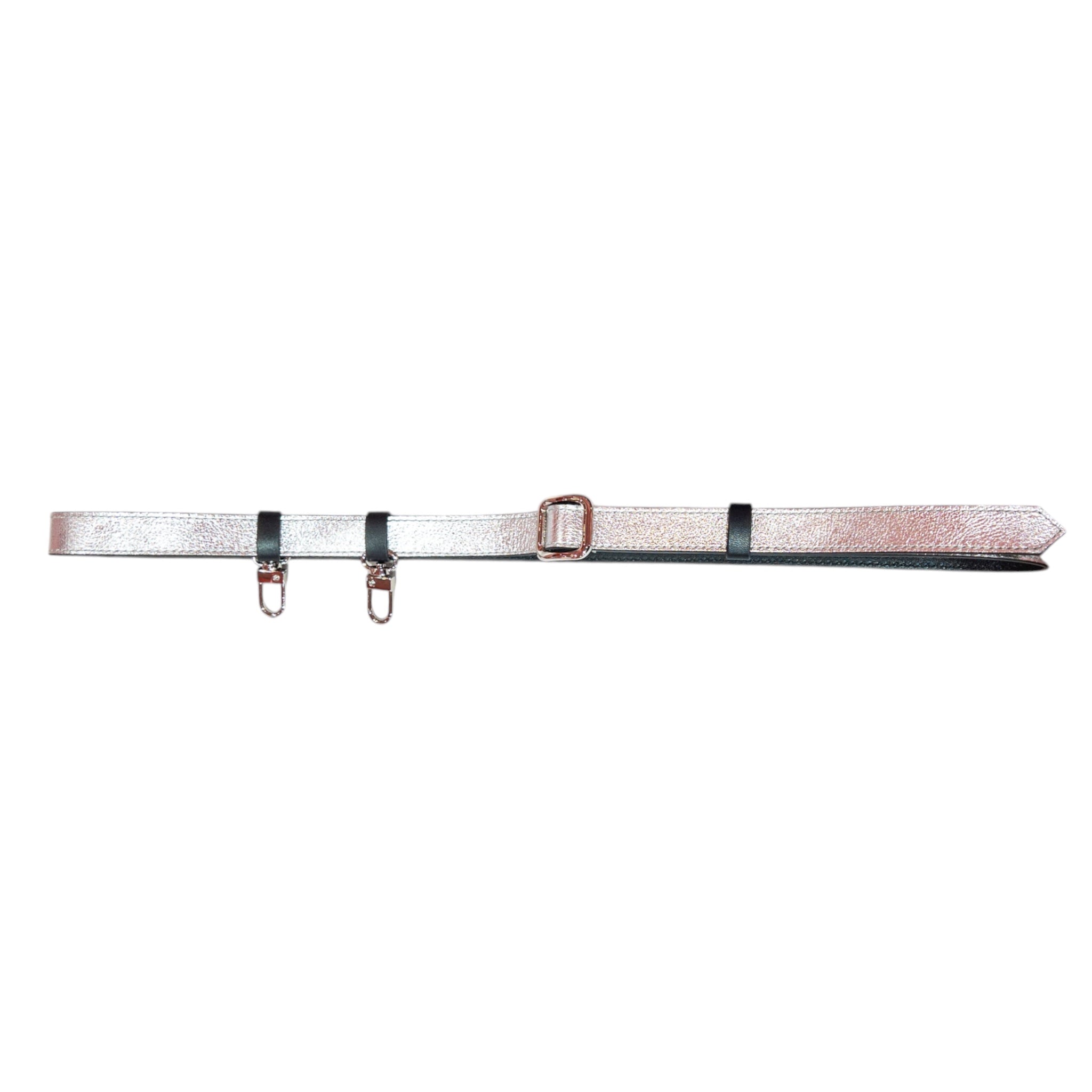 Slim single belt - silver and black metallic leather with silver finish