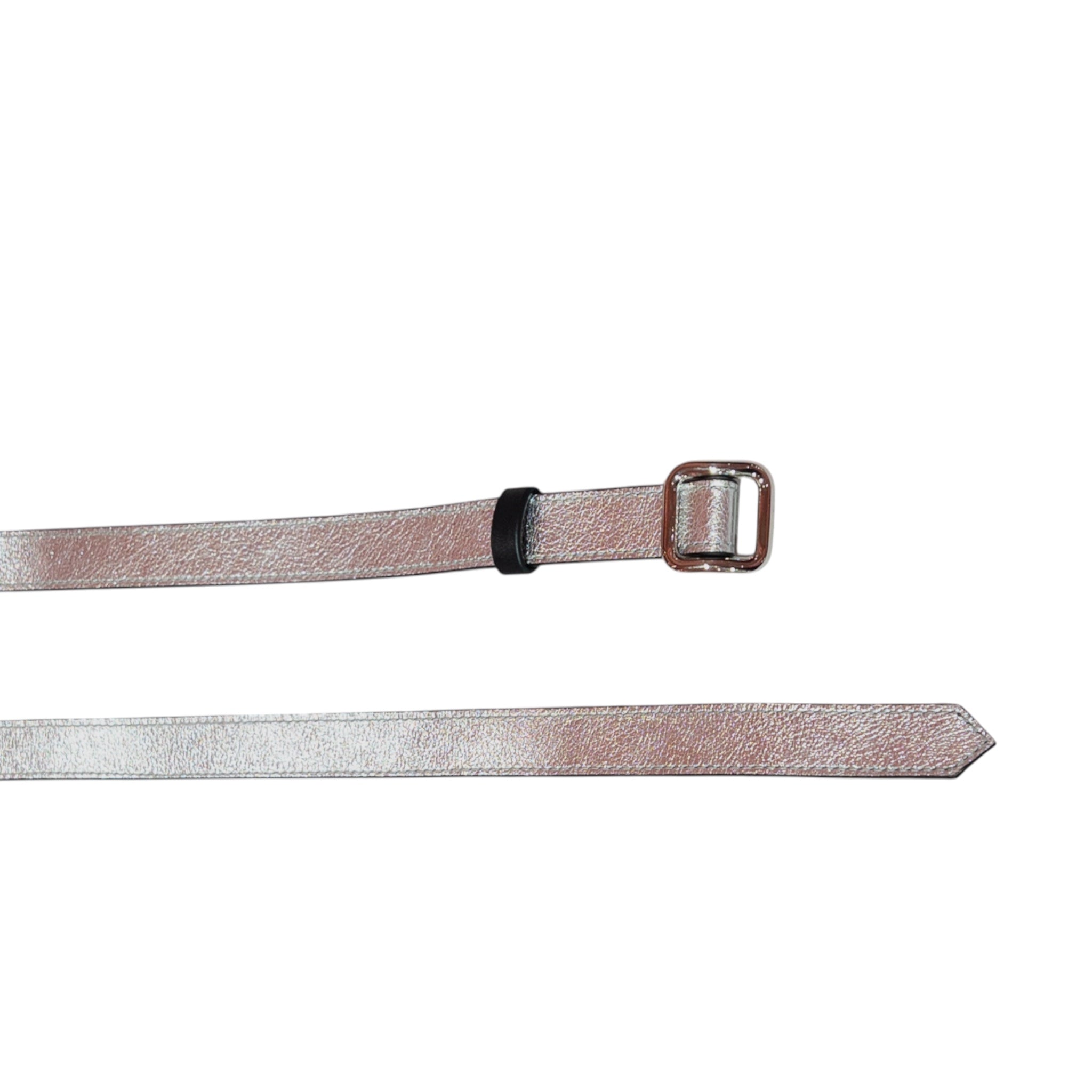 Slim single belt - silver and black metallic leather with silver finish