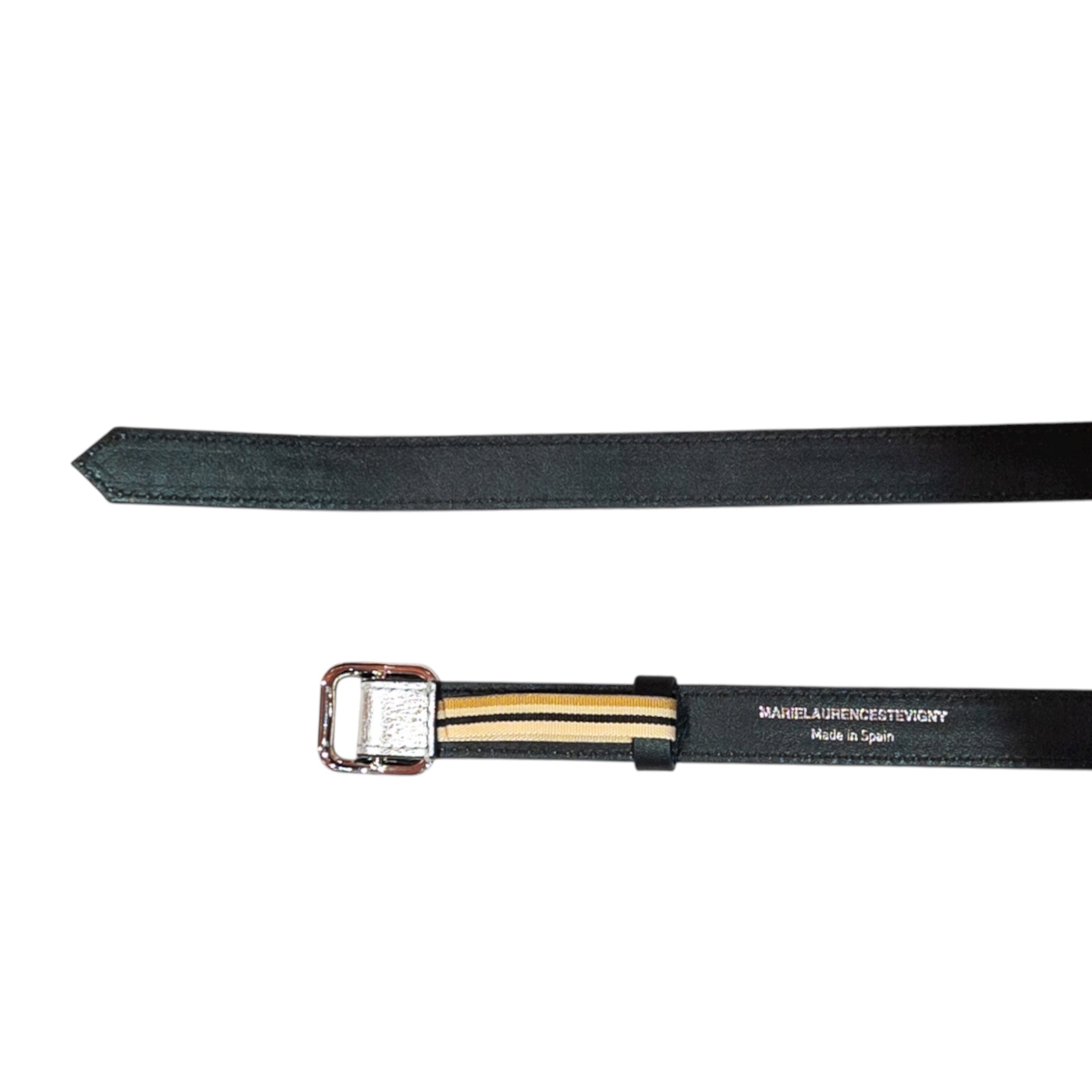 Slim single belt - silver and black metallic leather with silver finish
