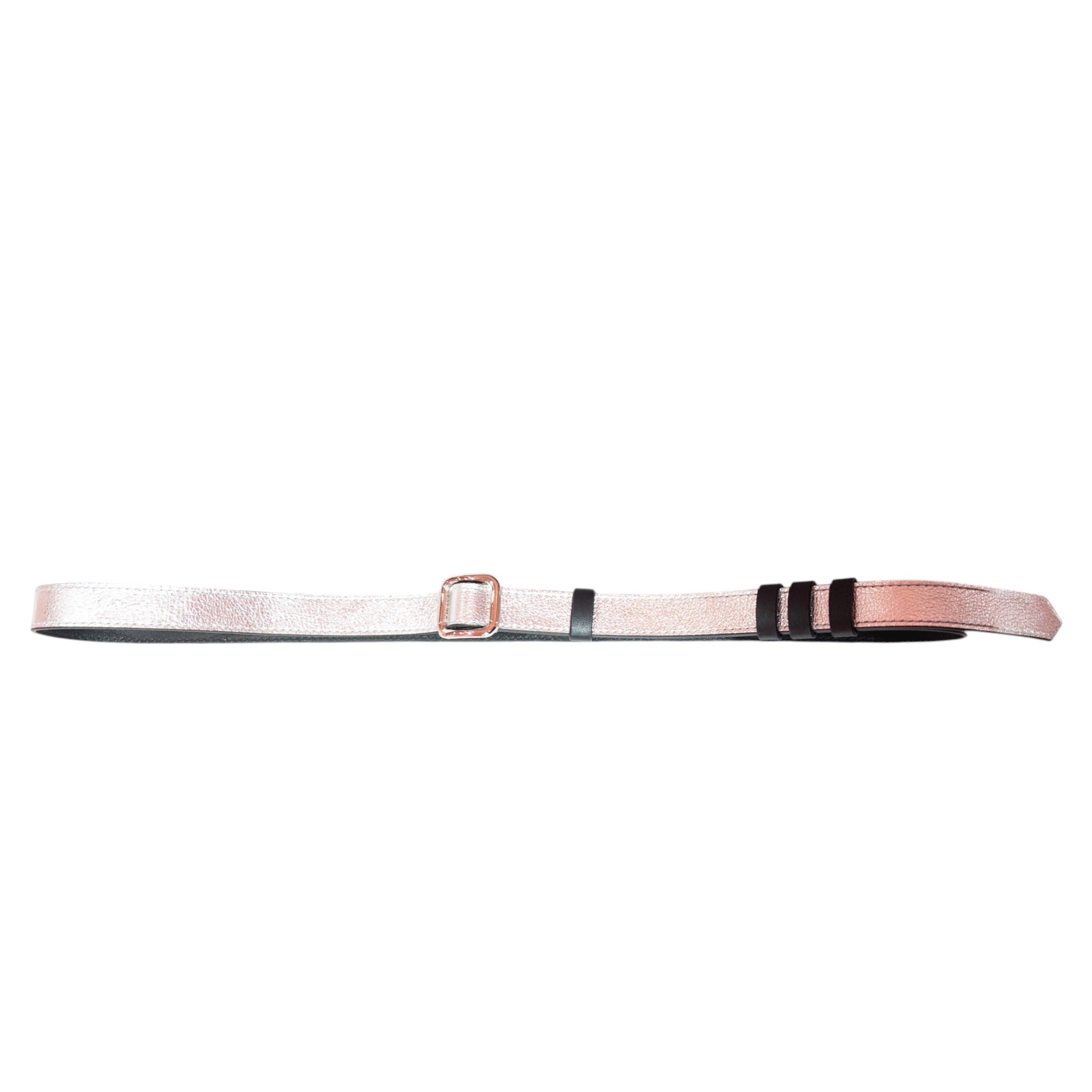 Slim single belt - silver and black metallic leather with silver finish