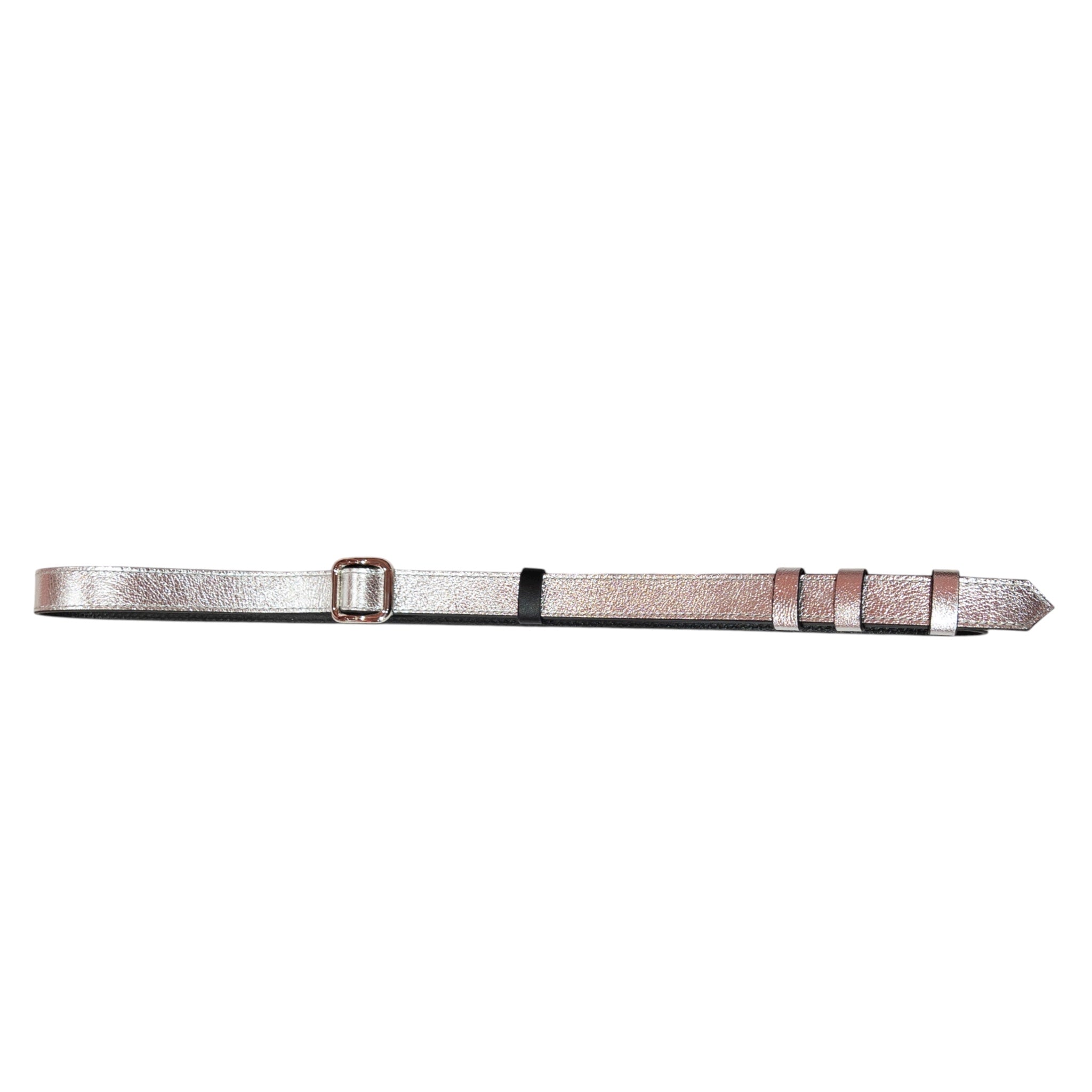 Slim single belt - silver and black metallic leather with silver finish