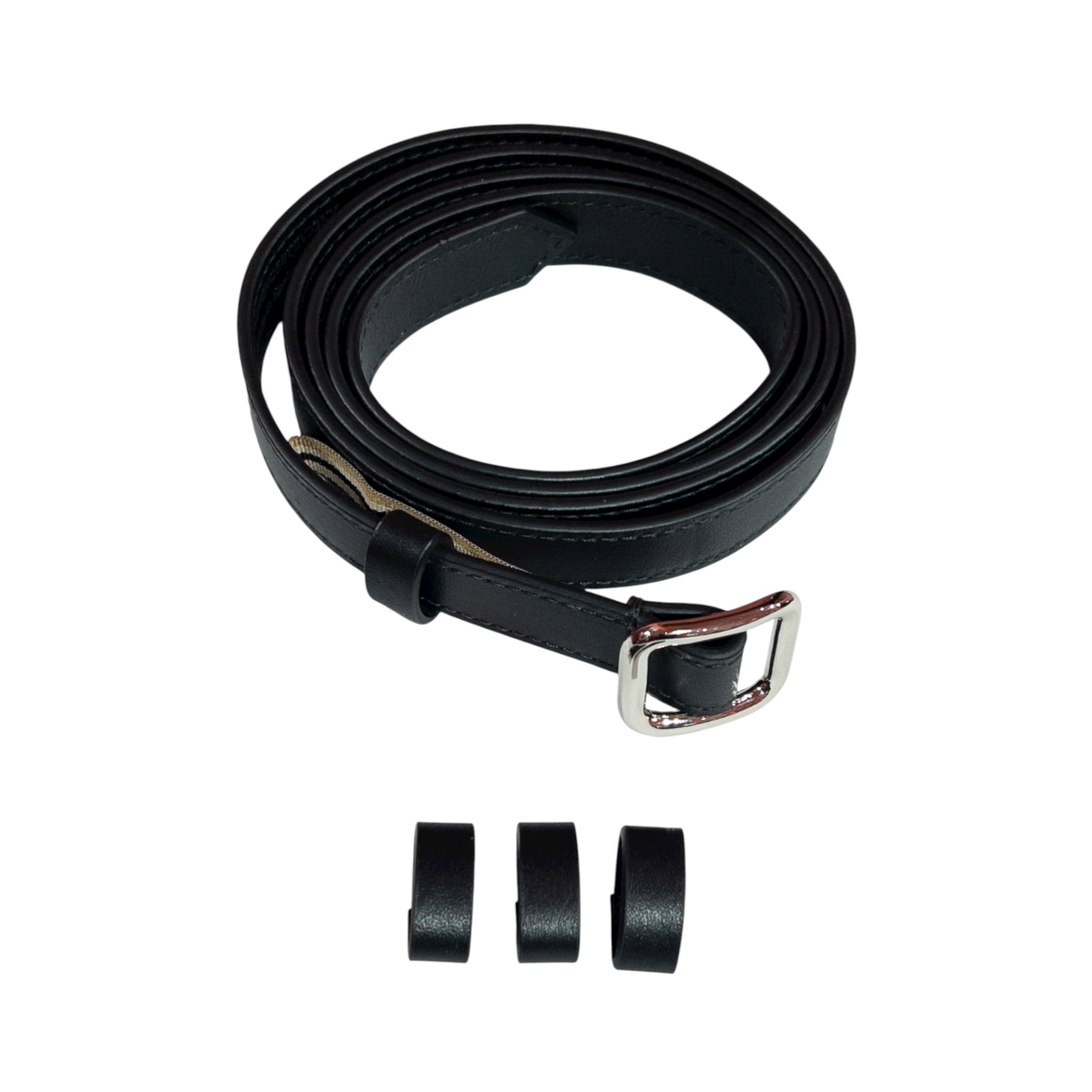 Slim single belt - black leather and silver finish