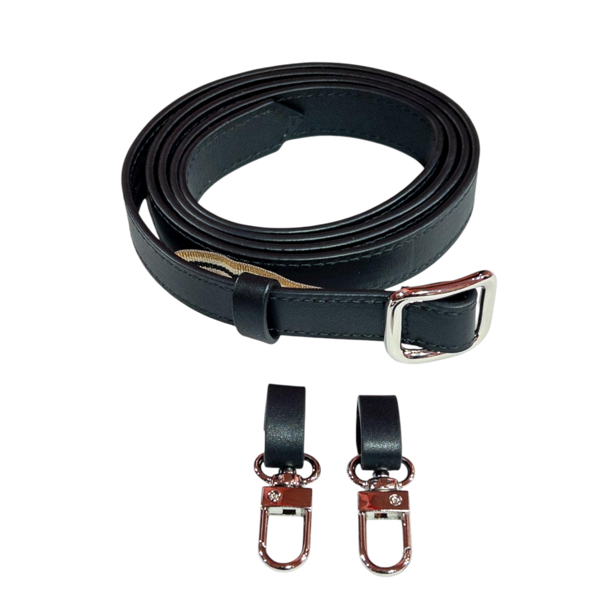 Slim single belt - black leather and silver finish