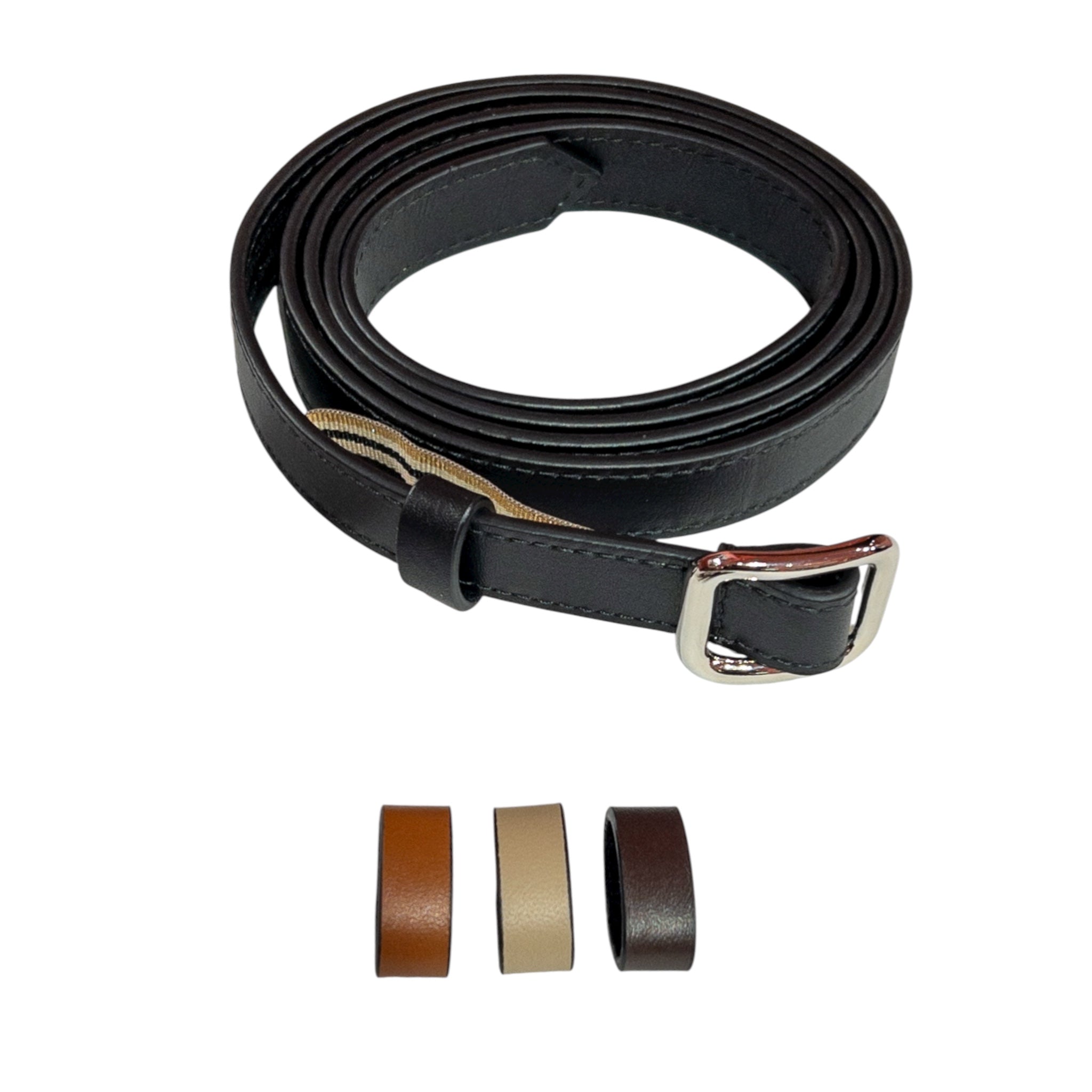 Slim single belt - black leather and silver finish