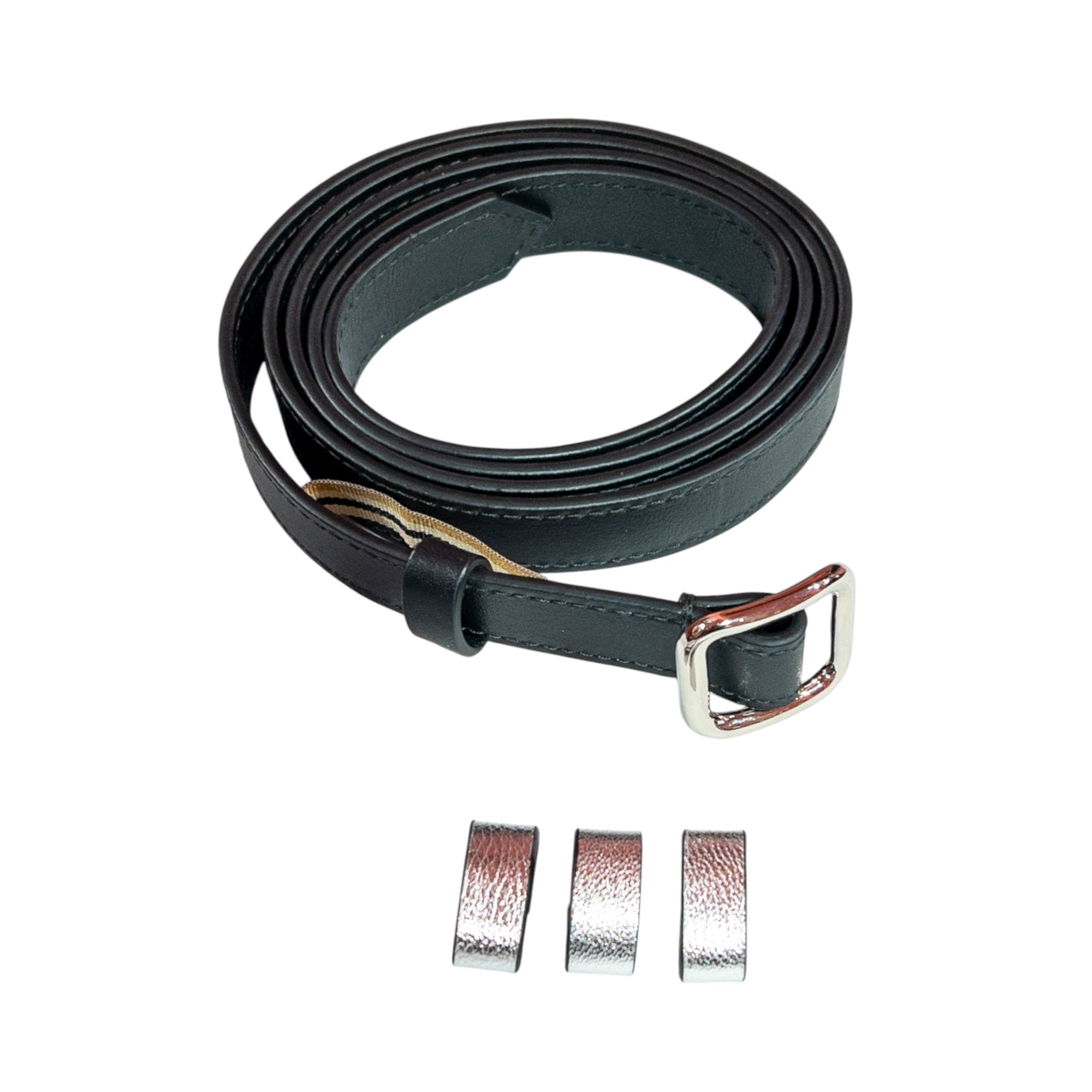 Slim single belt - black leather and silver finish