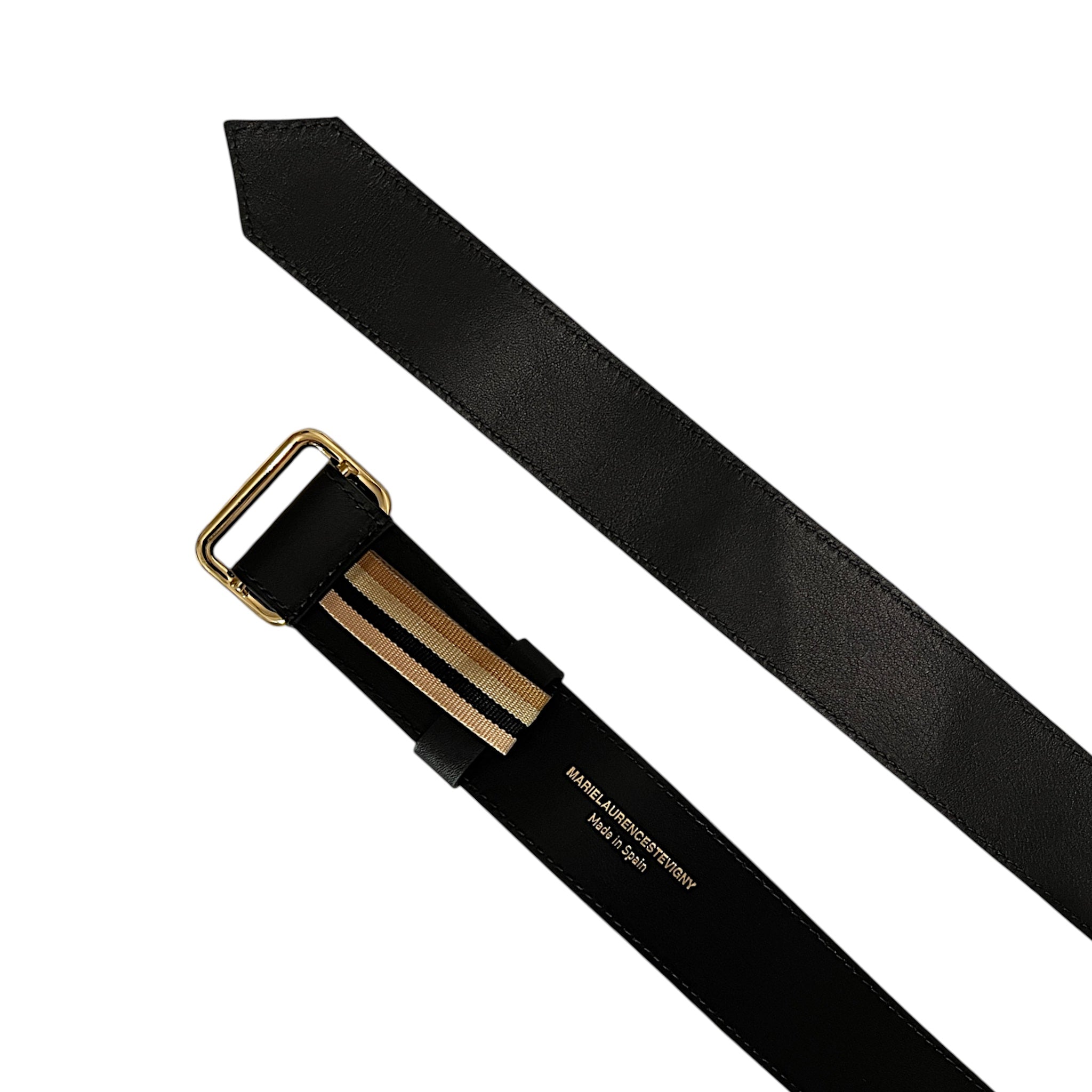 Single wide belt - Black with gold trim