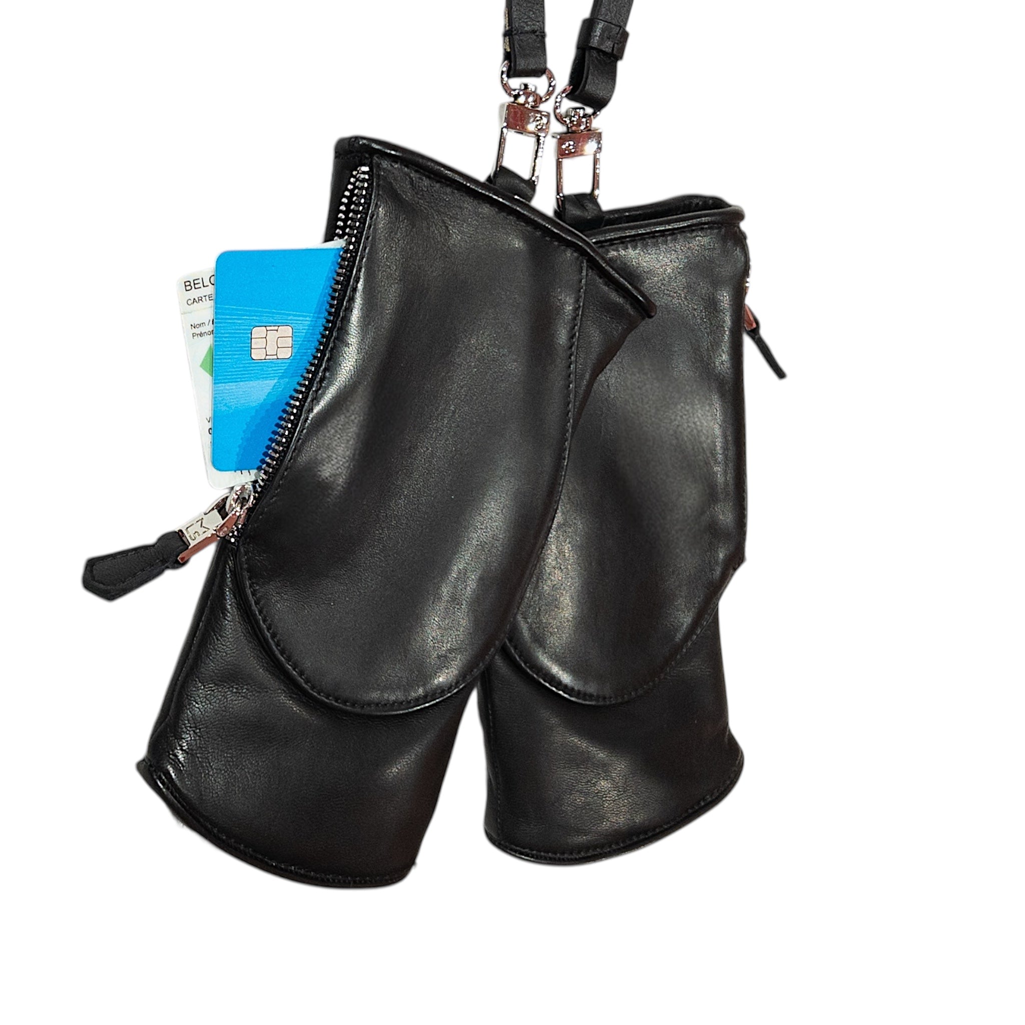 Pocket mittens - Black with silver trim