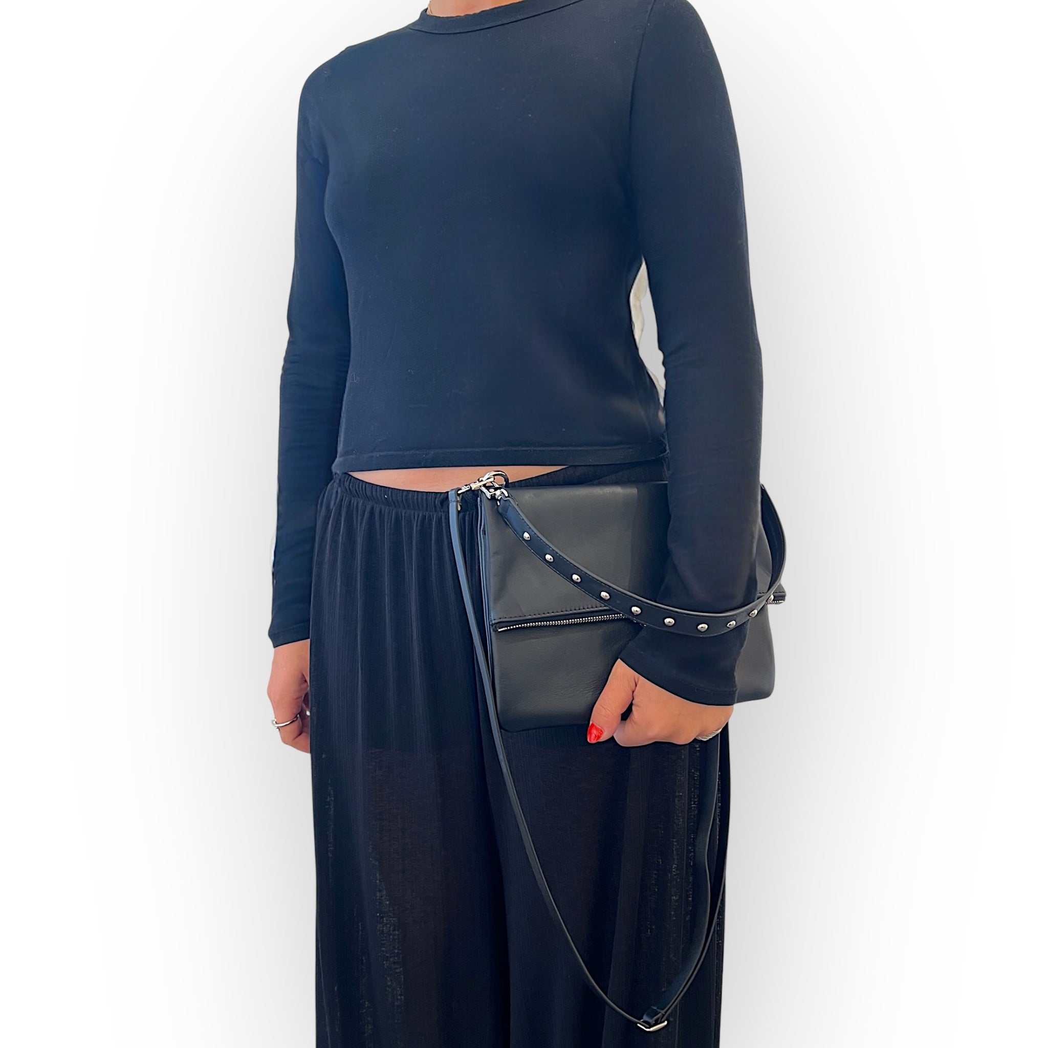 Duo pochette pliée à rabat avec pochette Duo zippée medium- ébène ébène - finition argent