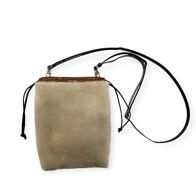 Drawstring Pocket - Micro String - Beige and cognac suede