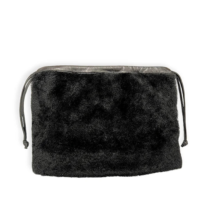 Pochette à lien de serrage - String medium - Peau lainée noire