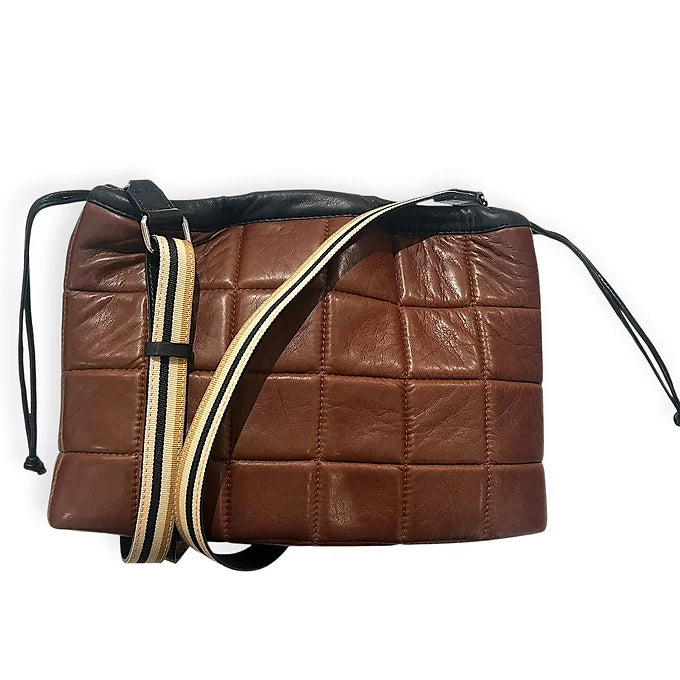 Drawstring Pocket - String medium - Cognac and black quilted