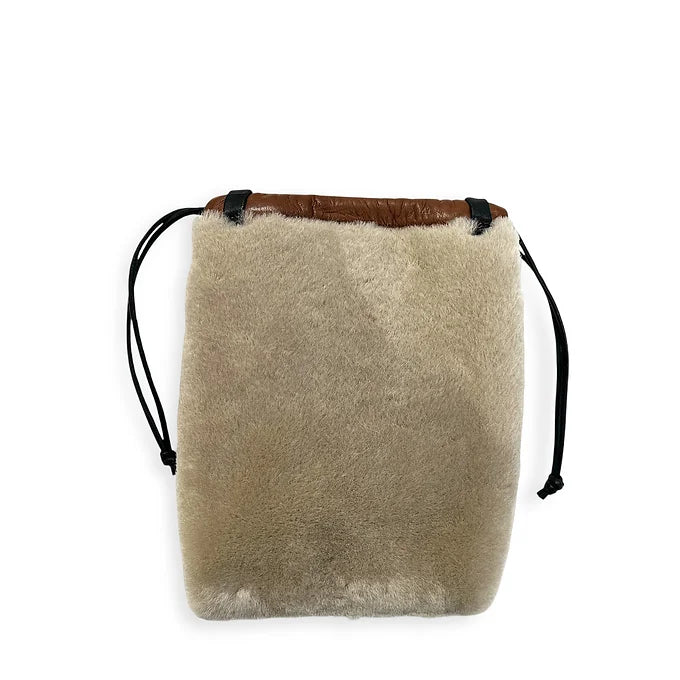 Drawstring Pocket - Micro String - Beige and cognac suede