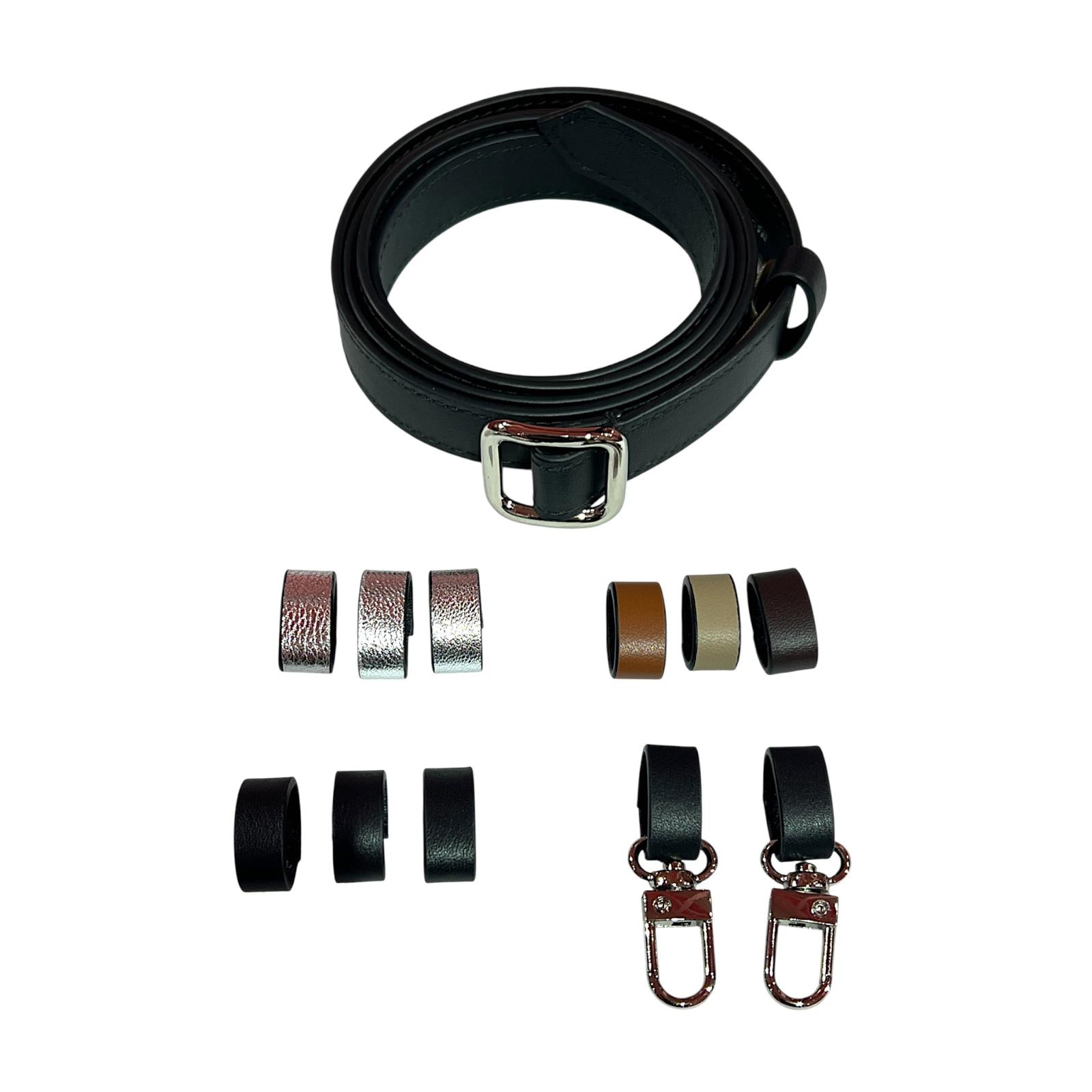 Slim single belt - black leather and silver finish