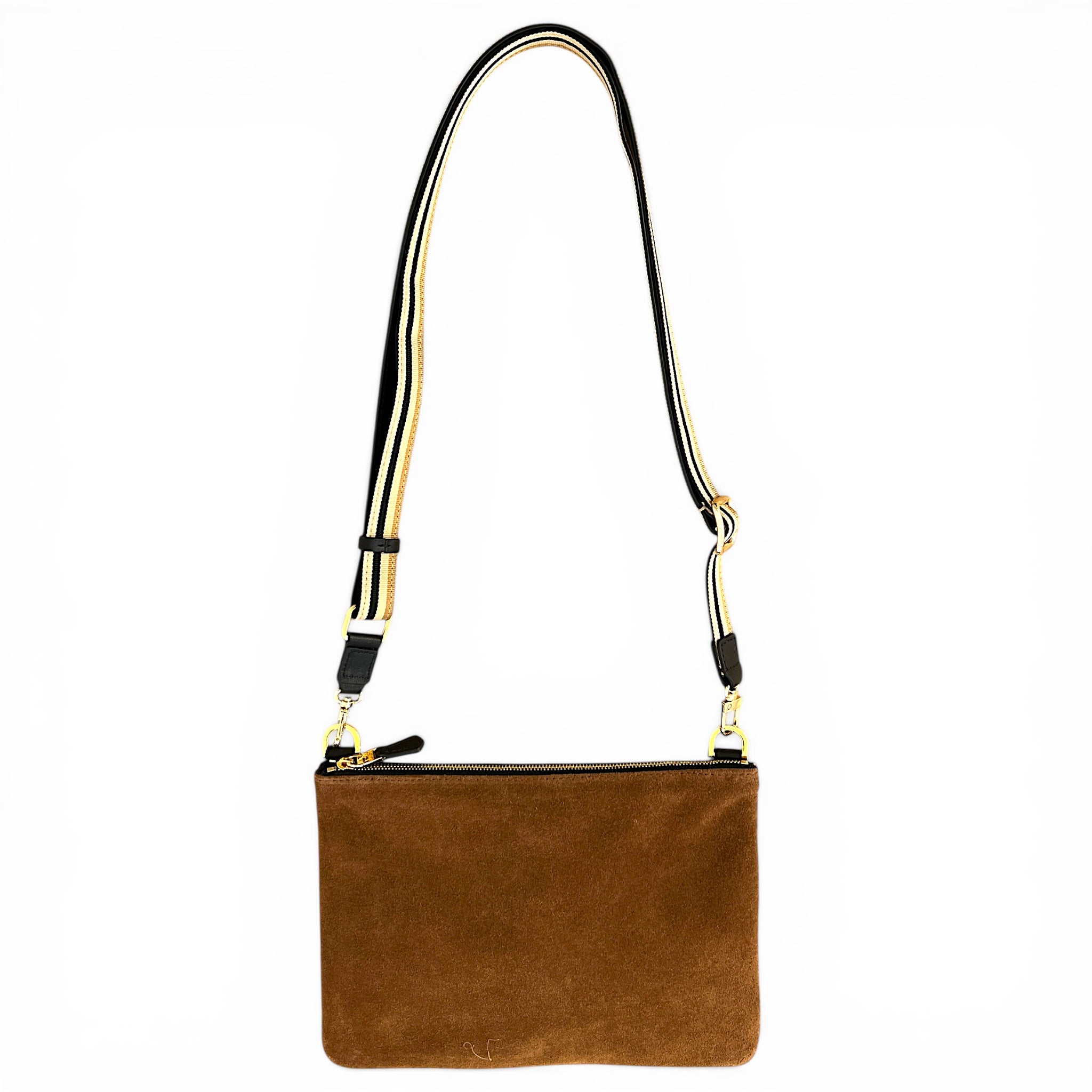 Duo pochettes medium - Daim camel et noir fintions or