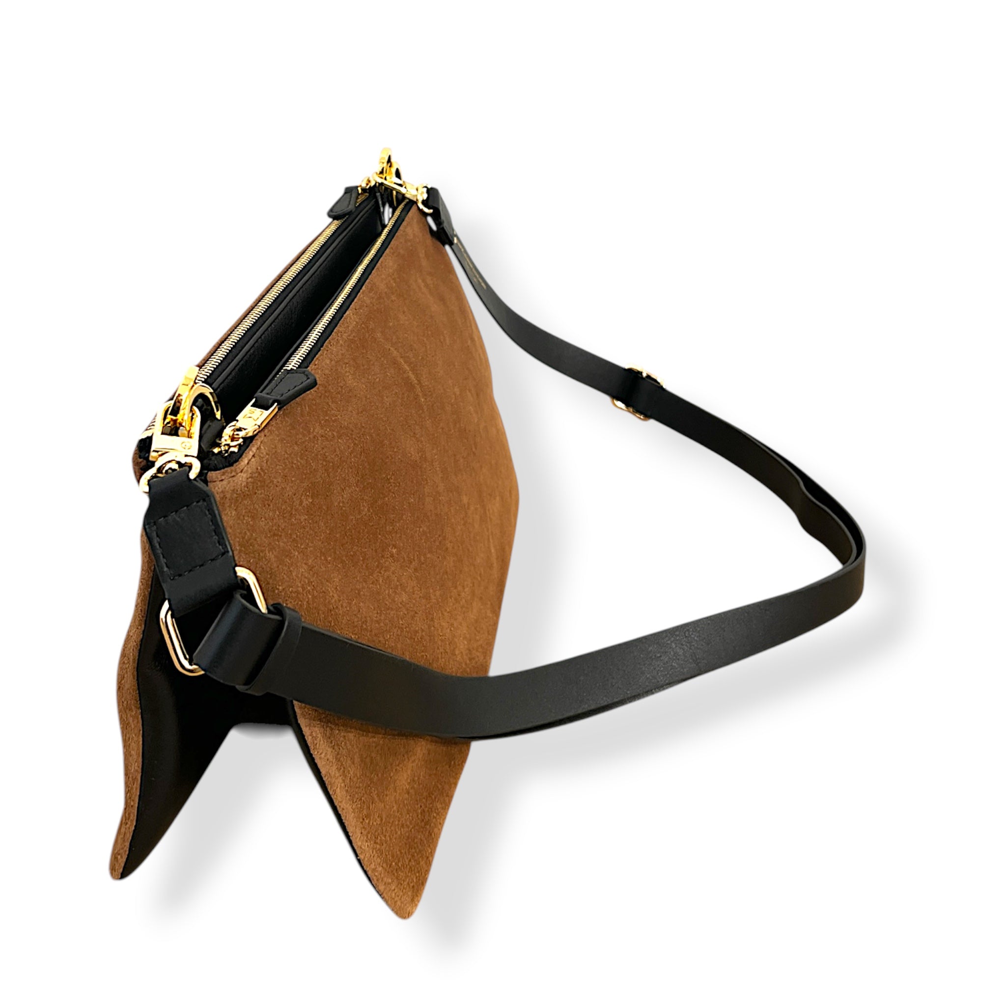 Duo pochettes medium - Daim camel et noir fintions or