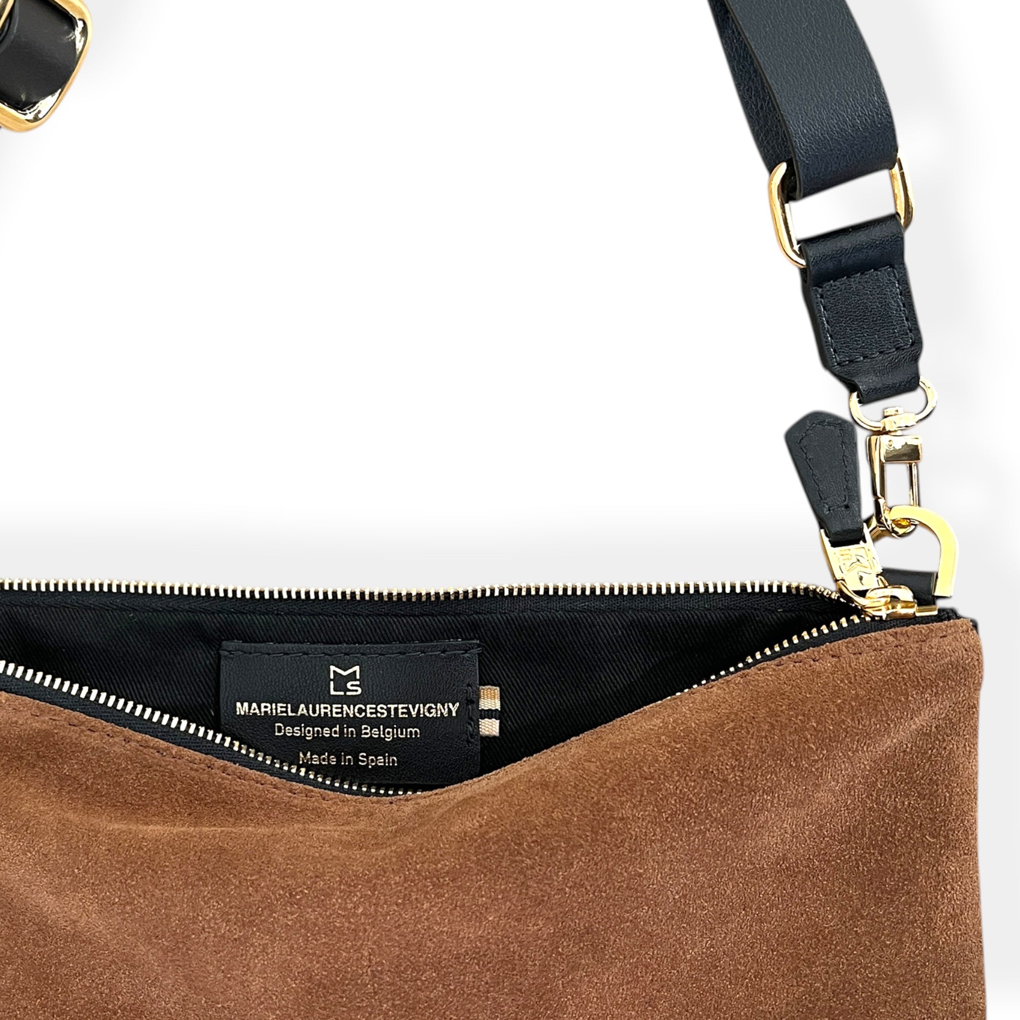 Duo pochettes medium - Daim camel et noir fintions or