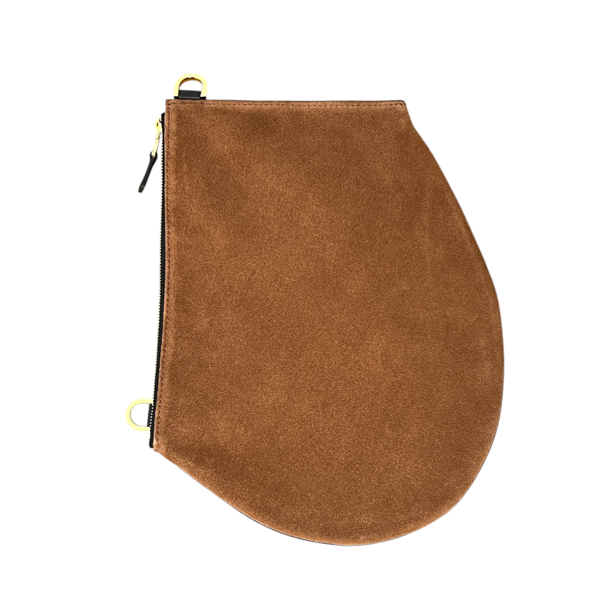 Pochette bandoulière - Zip XL - Daim camel et cuir noir avec finitions dorées