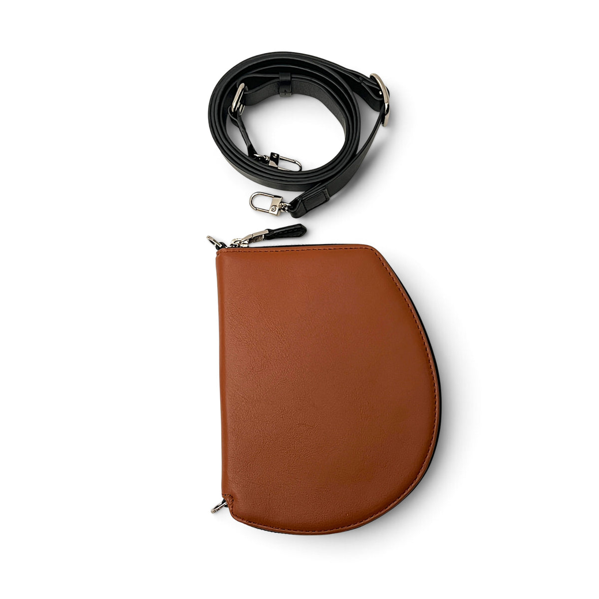 Pochette organisée bandoulière - Pocket medium - Cognac fintions argentées