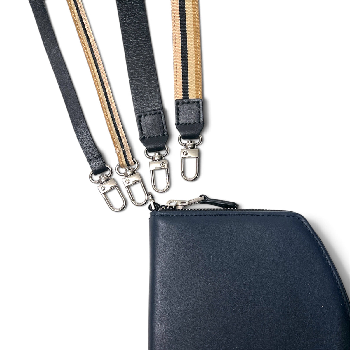 Pochette organisée bandoulière - Pocket medium -Bleu encre fintions argentées
