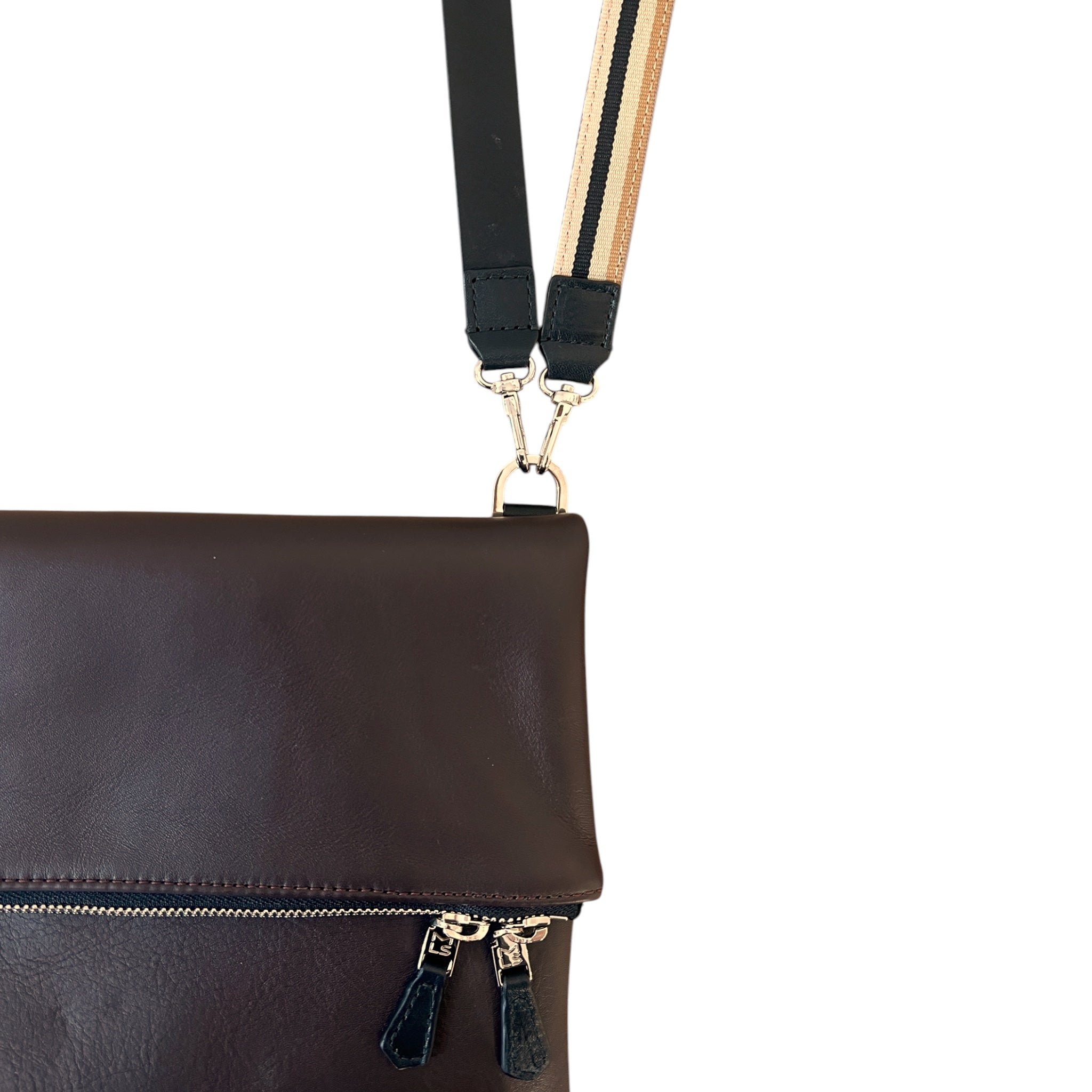 Duo pochette pliée à rabat avec pochette Duo zippée medium- ébène ébène - finition argent