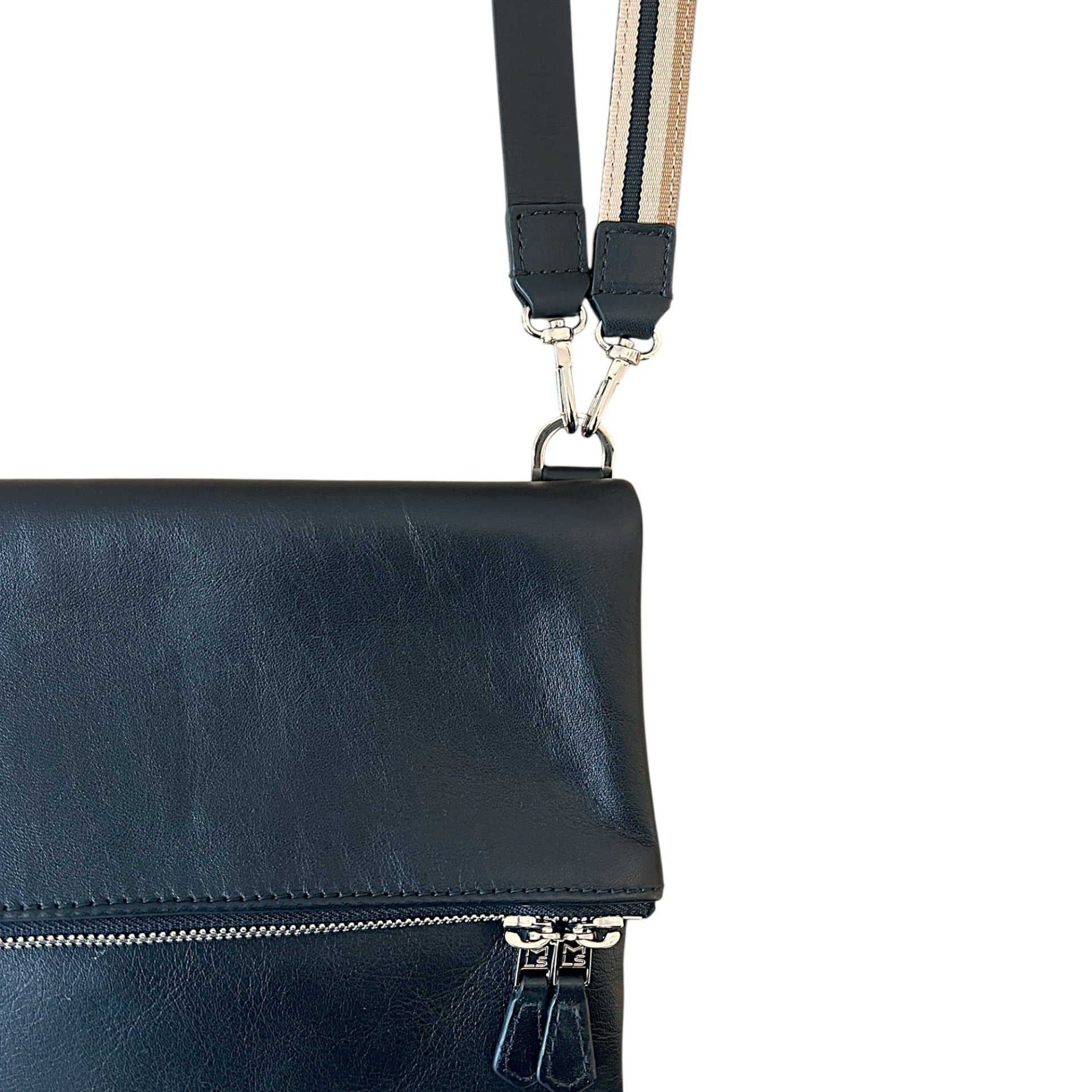 Duo pochette pliée à rabat avec pochette Duo zippée medium - Noir noir finition argent