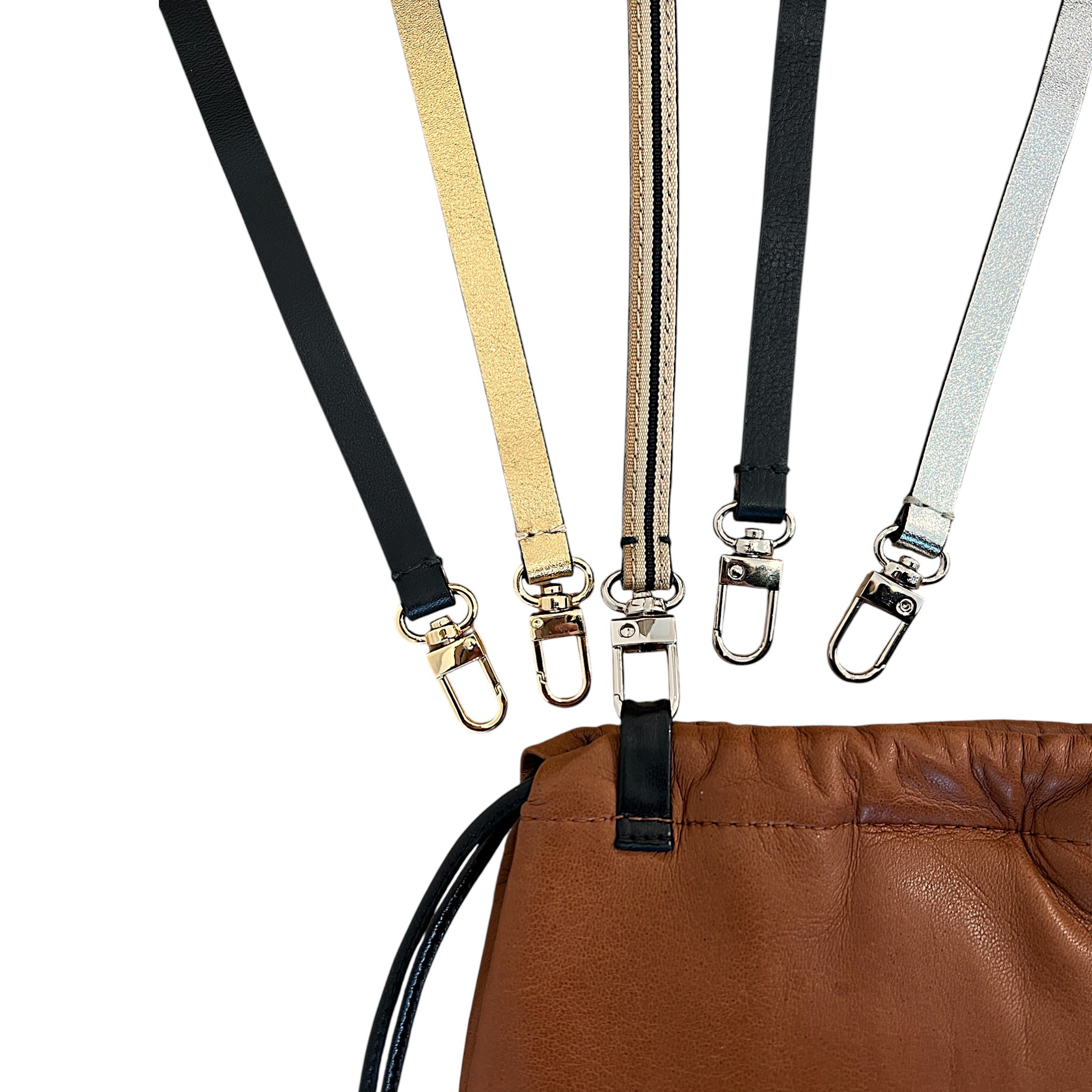 Pochette à lien de serrage - String micro - Cognac et noir