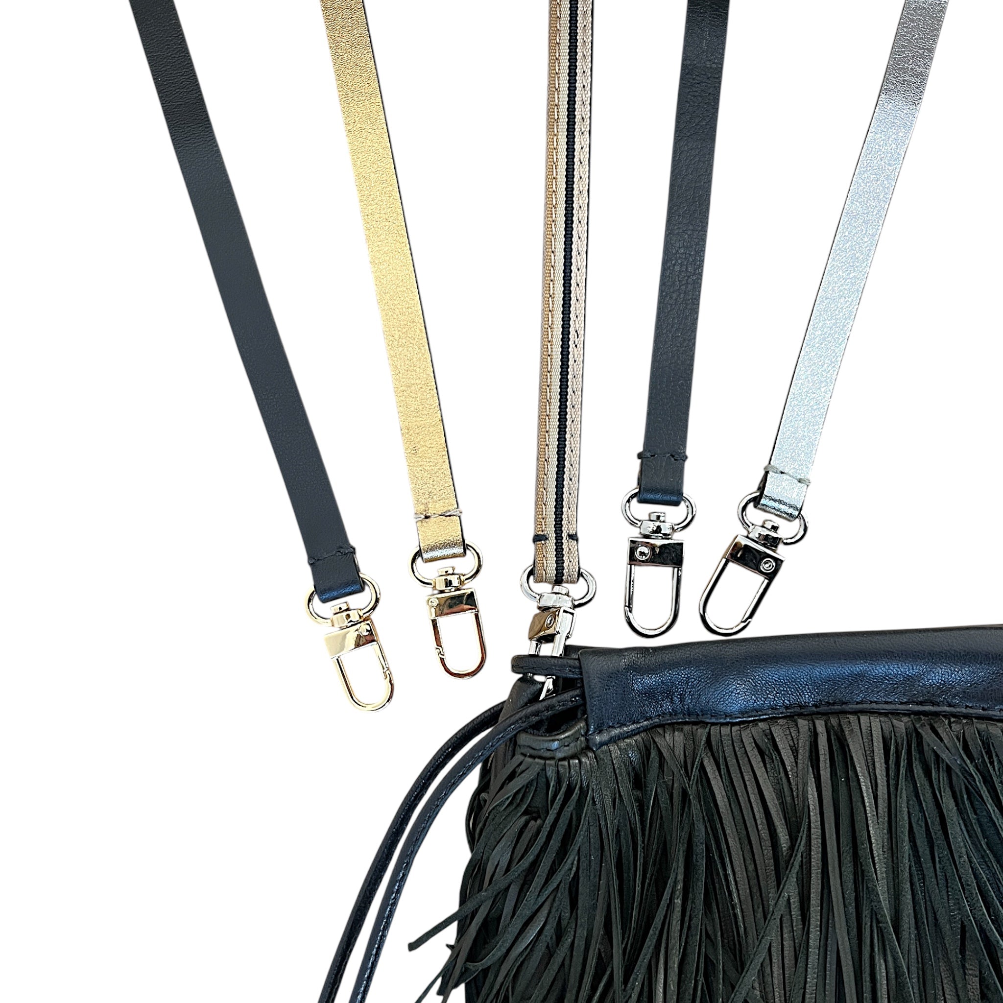 Pochette à lien de serrage - String micro franges - Kaki et noir