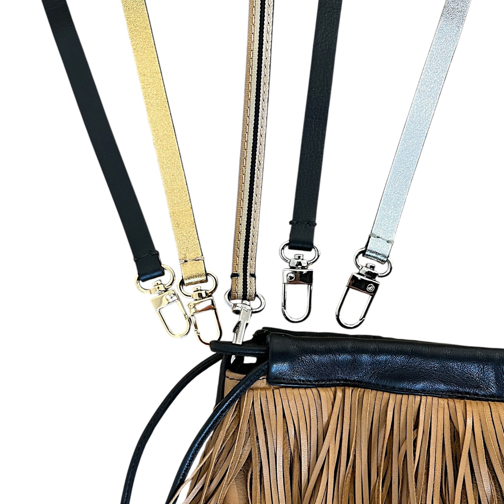 Pochette à lien de serrage - String micro franges - Naturelle  et noire