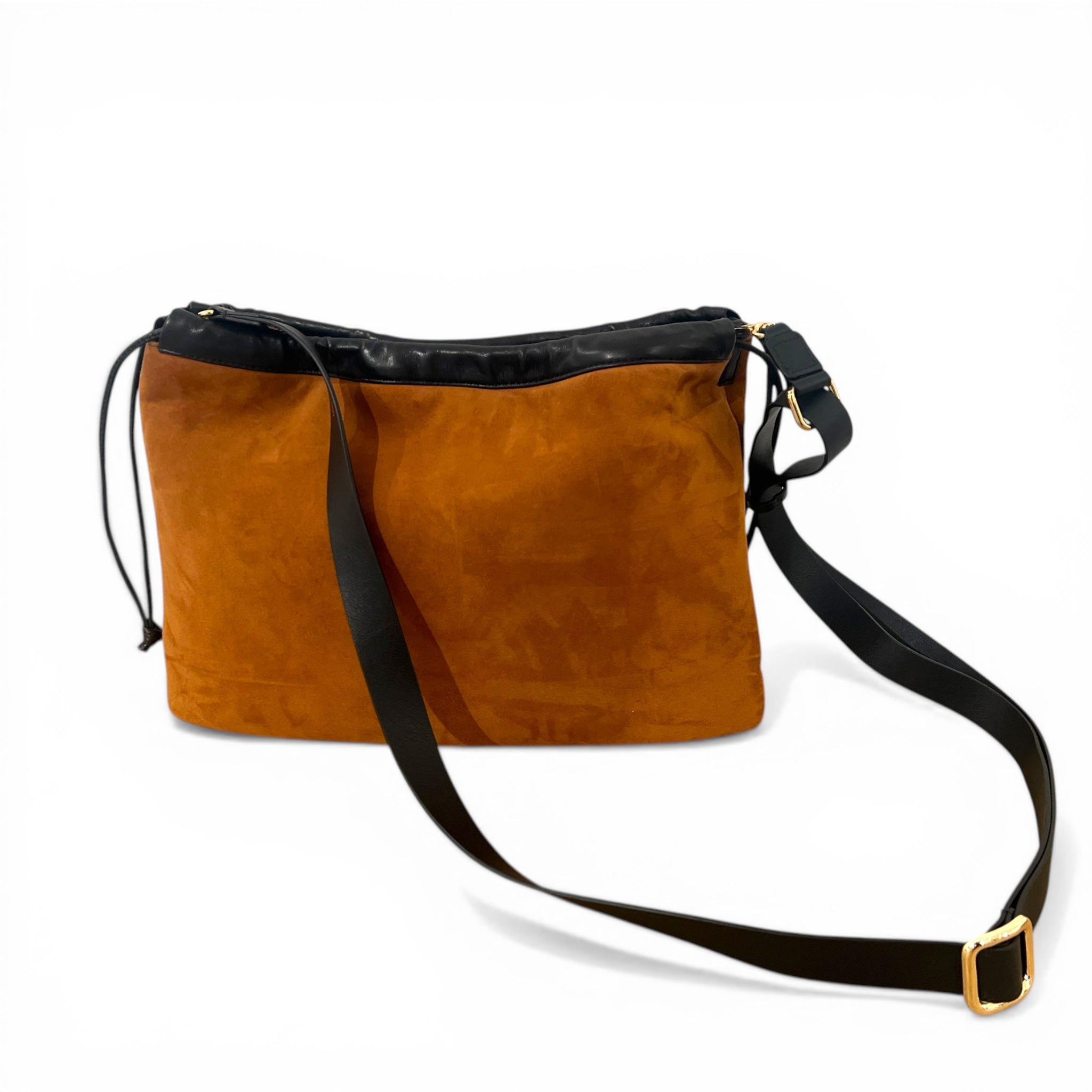 Pochette à lien de serrage - String medium - Daim cognac et noir