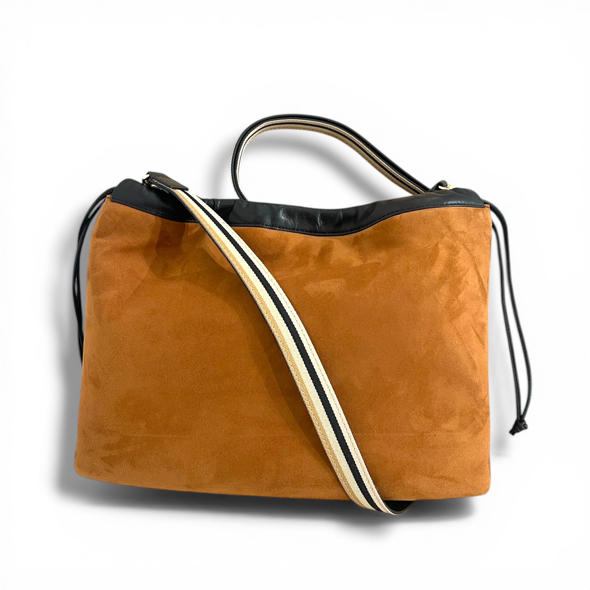 Pochette à lien de serrage - String medium - Daim cognac et noir