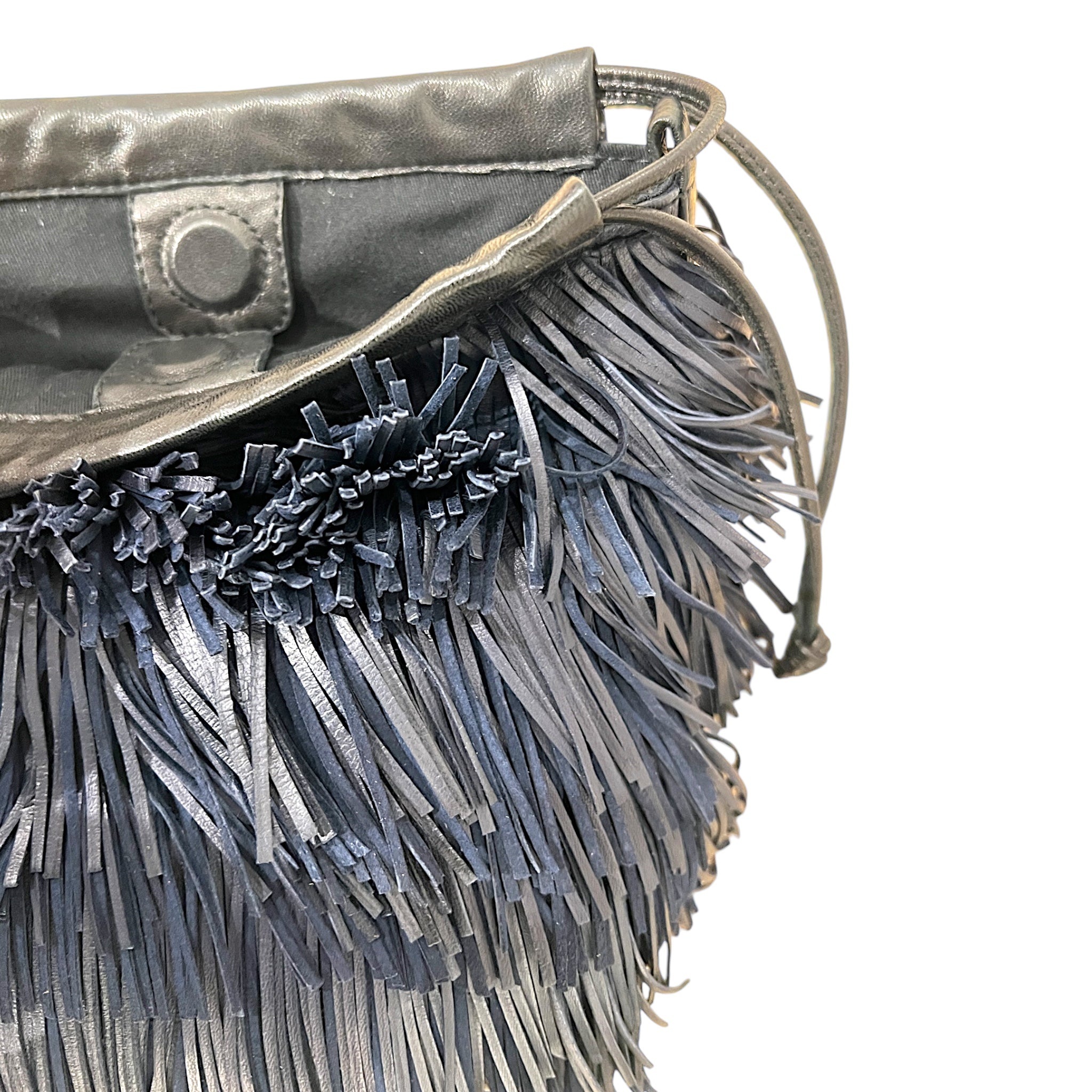 Pochette à lien de serrage - String micro franges - Blue encre et noir