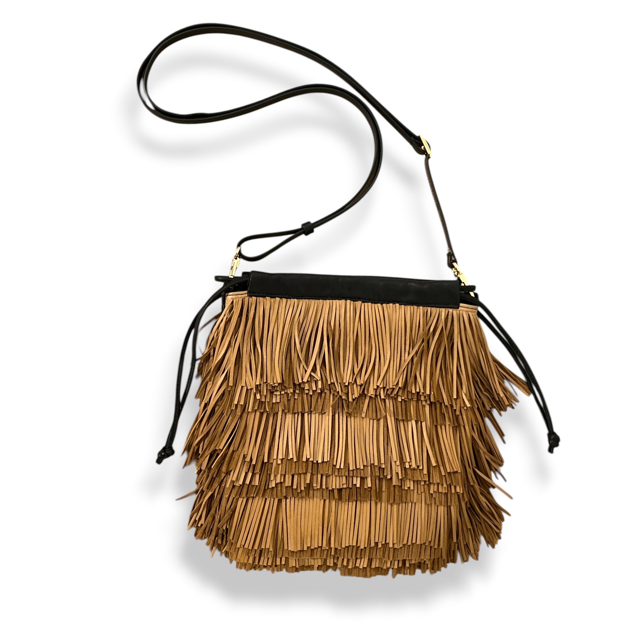 Pochette à lien de serrage - String micro franges - Naturelle  et noire